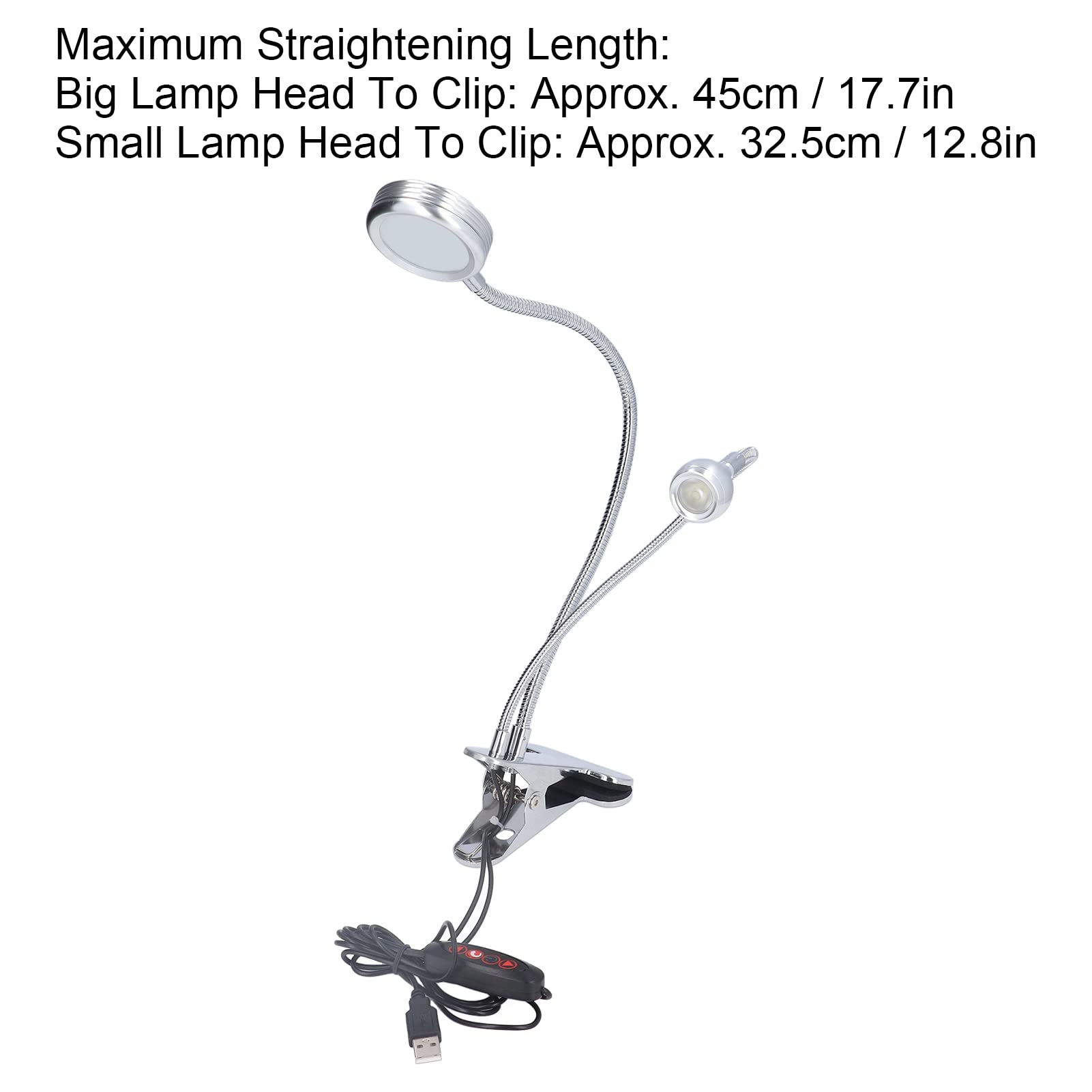 Zerodis Clip On Desk Lamp - Dimmable LED Reading Light with Flexible Gooseneck, USB Powered Night Light for Bed, Study, Office, Computer Work (Black) | Perfect for Reading, Studying, Working & Nighttime Use