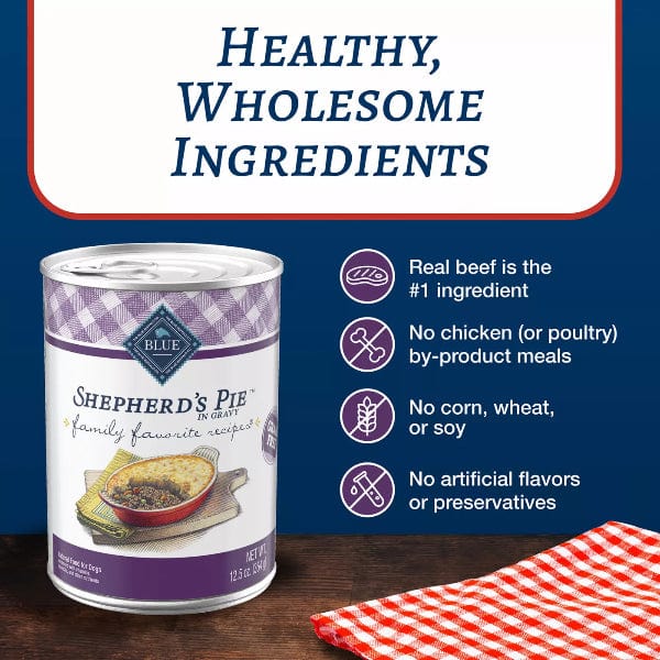 Premium BLUE Family Favorite Recipes Shepherd's Pie in Gravy - Grain-Free Canned Dog Food for Adult Dogs | High-Protein Wet Food for Sensitive Stomachs | Perfect for Meal Toppers, Training Treats & Senior Dogs