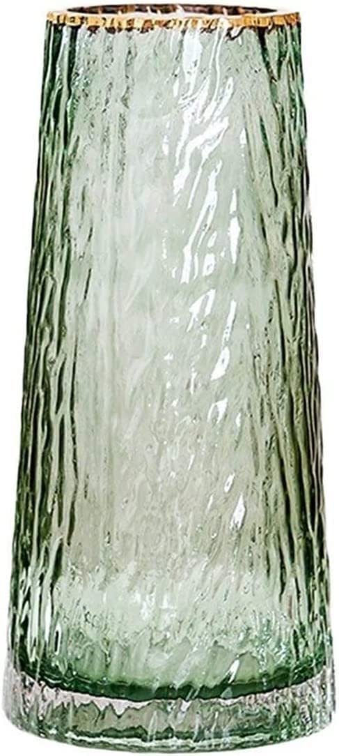 NIUBB Transparent Glass Vase - 12.5x12.5x27.8cm Water Ripple Design for Fresh Flowers, Artificial Plants & Hydroponics - Elegant Home Decor for Bedroom, Living Room & Wedding Centerpieces (Green)
