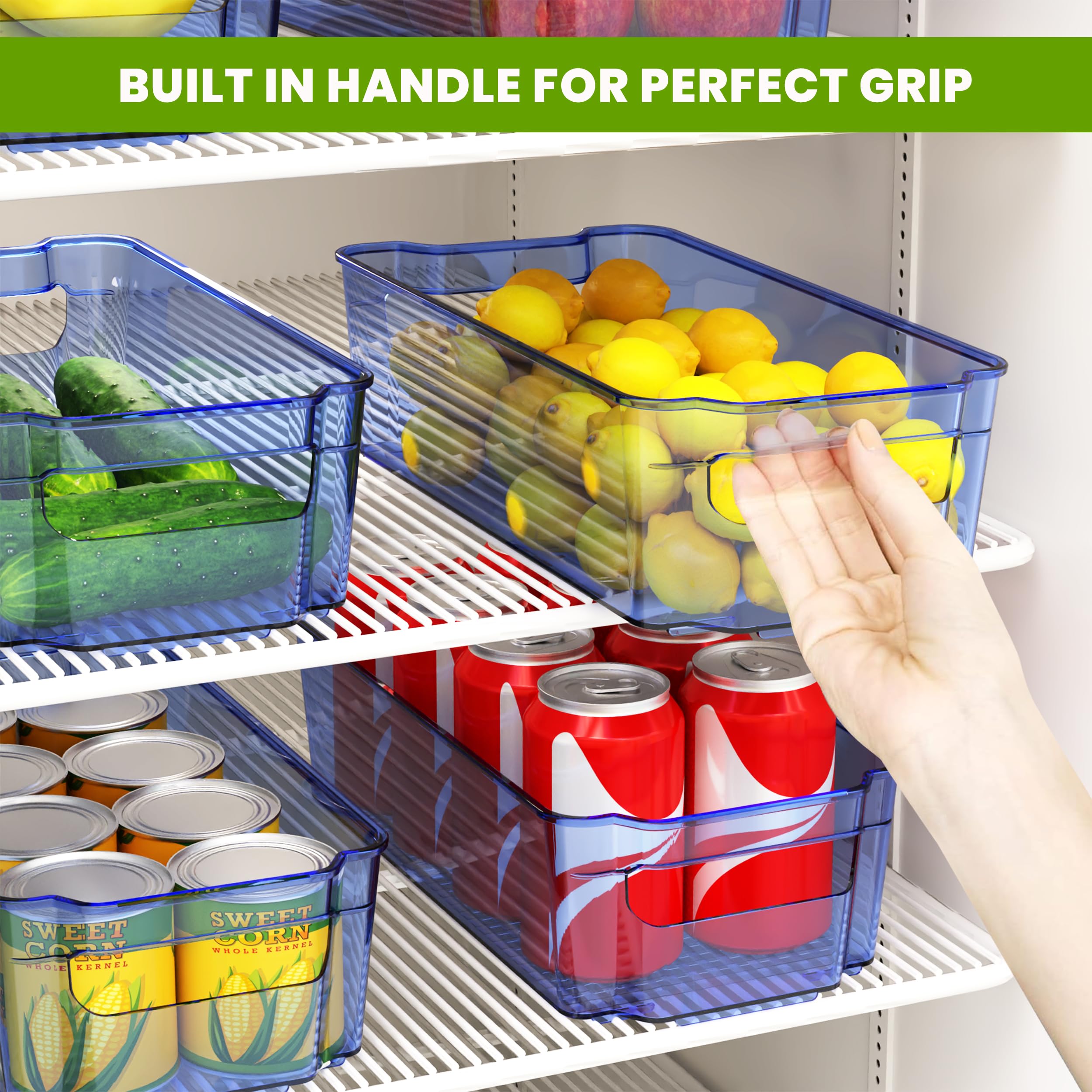 Utopia Home - 8 Pack Stackable Refrigerator Organizer Bins for Fridge & Pantry Storage - Kitchen Organization Containers for Fruits, Vegetables & Snacks - Durable Plastic Storage Bins in Blue - Perfect for Home, Office & Dorm Organization