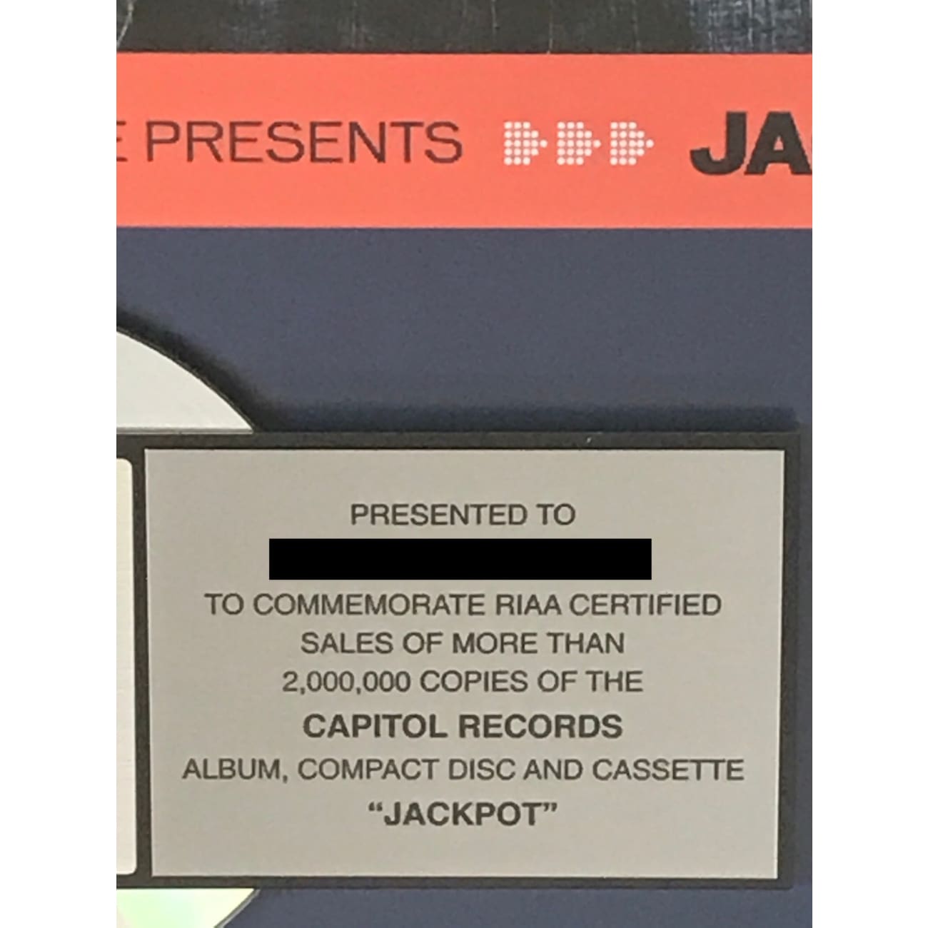 Chingy Jackpot RIAA 2x Multi Platinum Album Award - Certified Music Collectible for Display & Memorabilia Collections