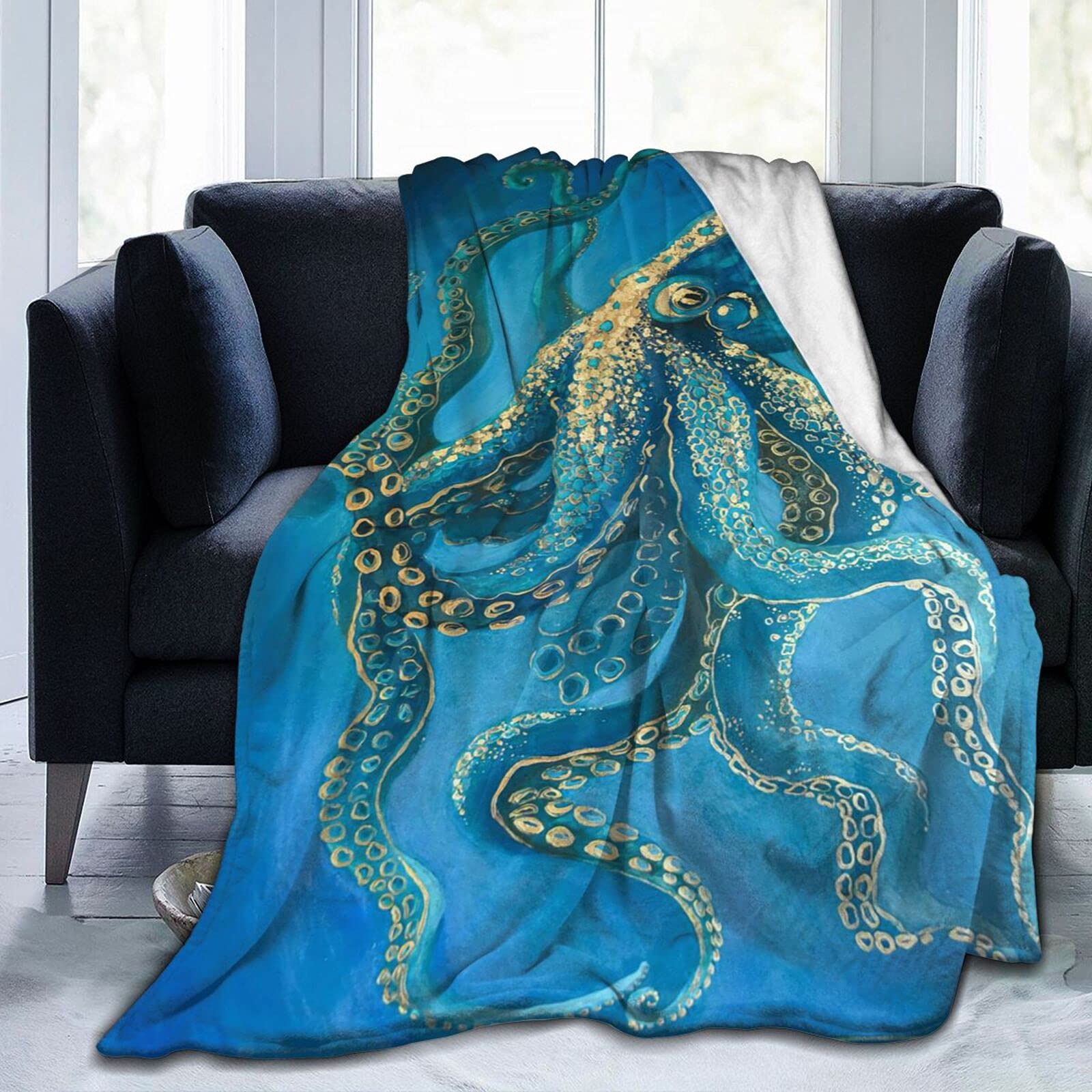 Super Soft Octopus Throw Blanket - 50x40 Inch Flannel Air Conditioner Blanket for All Seasons | Warm Cozy Blanket for Bed, Couch & Living Room | Perfect for Movie Nights, Camping & Home Decor