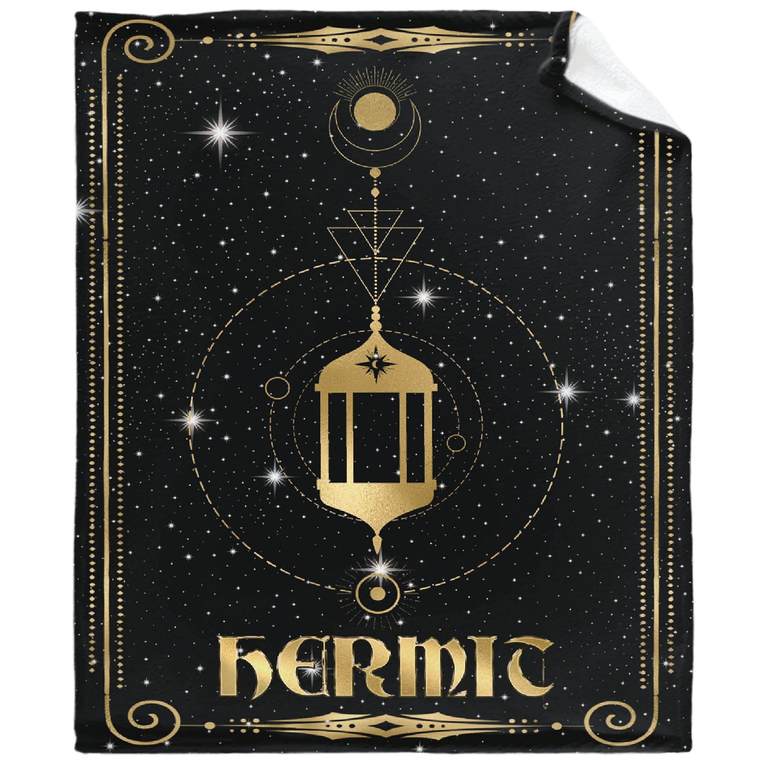 Celestial Astrology Constellation Tarot Card Boho Hippie Golden Hermit Flannel Blanket - Lightweight & Soft 90x120in Throw for Wiccan, Meditation & Home Decor - Perfect for Family Snuggles, Yoga Sessions & Psychic Readings