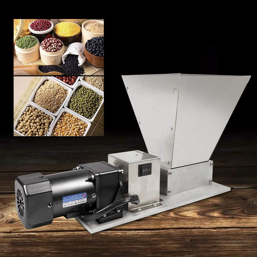Premium DY368 Electric Grain Mill - Stainless Steel 2-Roller Barley Grinder & Malt Crusher for Home Brewing - Adjustable Hopper Included - Perfect for Craft Beer, Whiskey Making & Homebrew Grain Processing