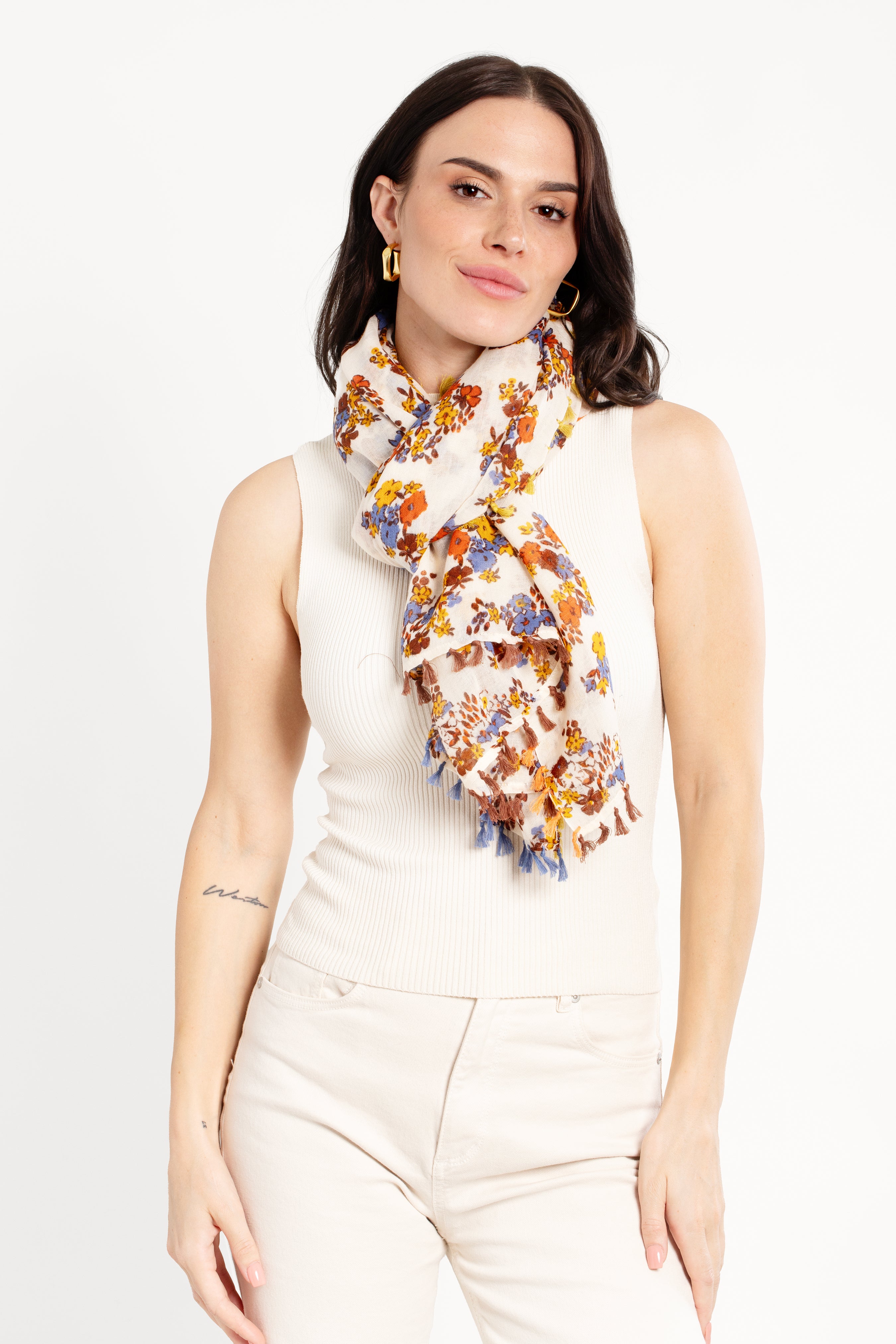 Atalia Multi Floral Scarf - Lightweight Fashion Shawl for Women - Perfect for Spring Outfits, Beach Cover-ups & Evening Events