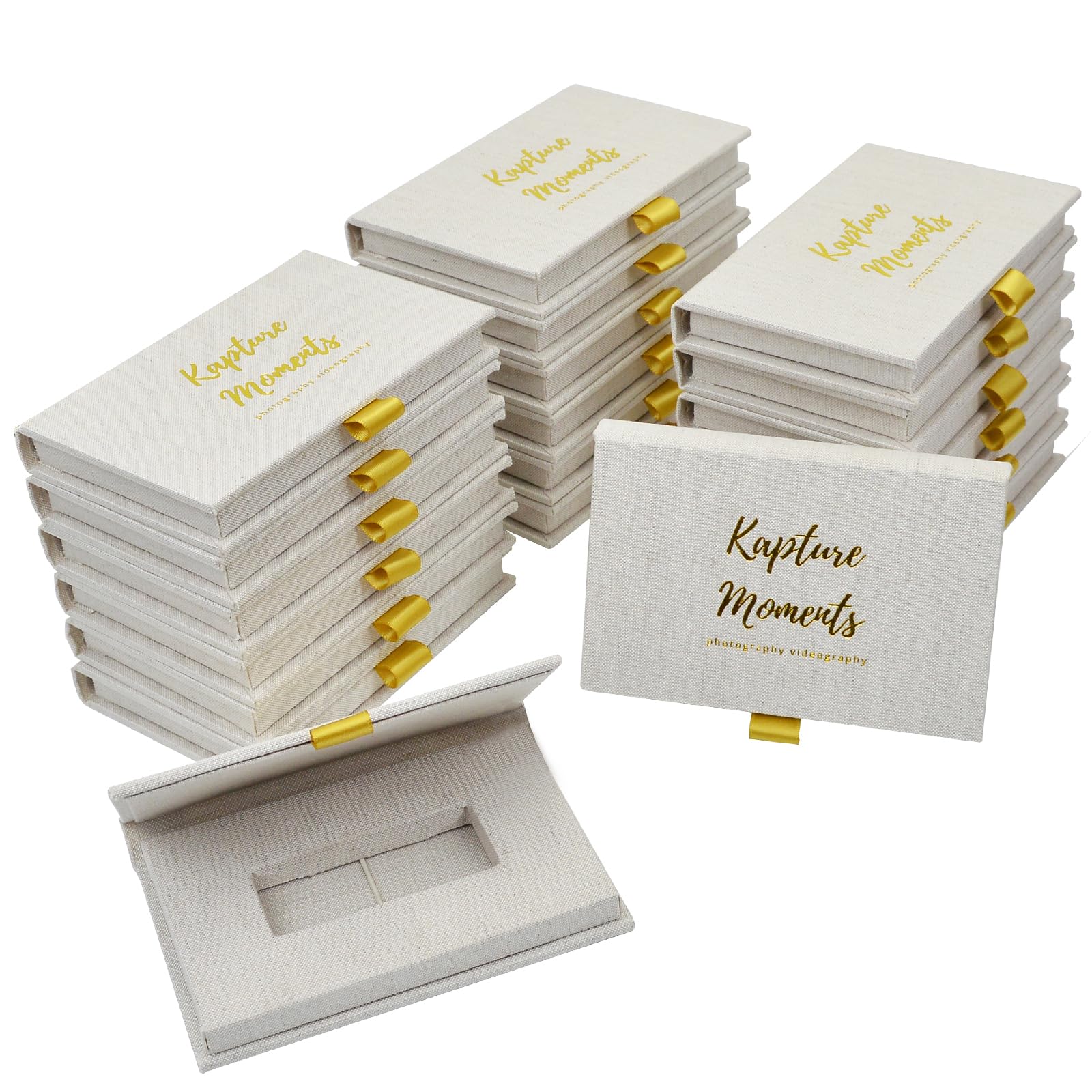 Custom Linen USB Flash Drive Case with Personalized Logo - Premium Wedding Photographer Client Gift & Photography Packaging (10-Piece Set with Free Logo) - Perfect for Wedding Albums, Photo Storage & Corporate Branding Gifts