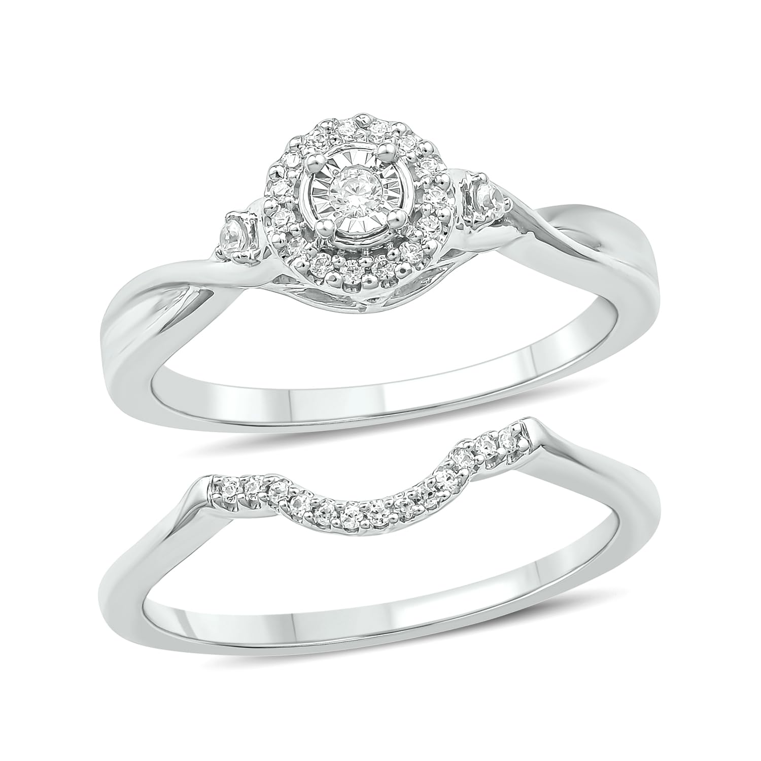 1/6 CT Natural Diamond Bridal Ring Set for Women - Elegant Wedding & Engagement Ring Set, Promise Ring, Twist Silver Band - Perfect for Proposals, Anniversaries & Special Occasions