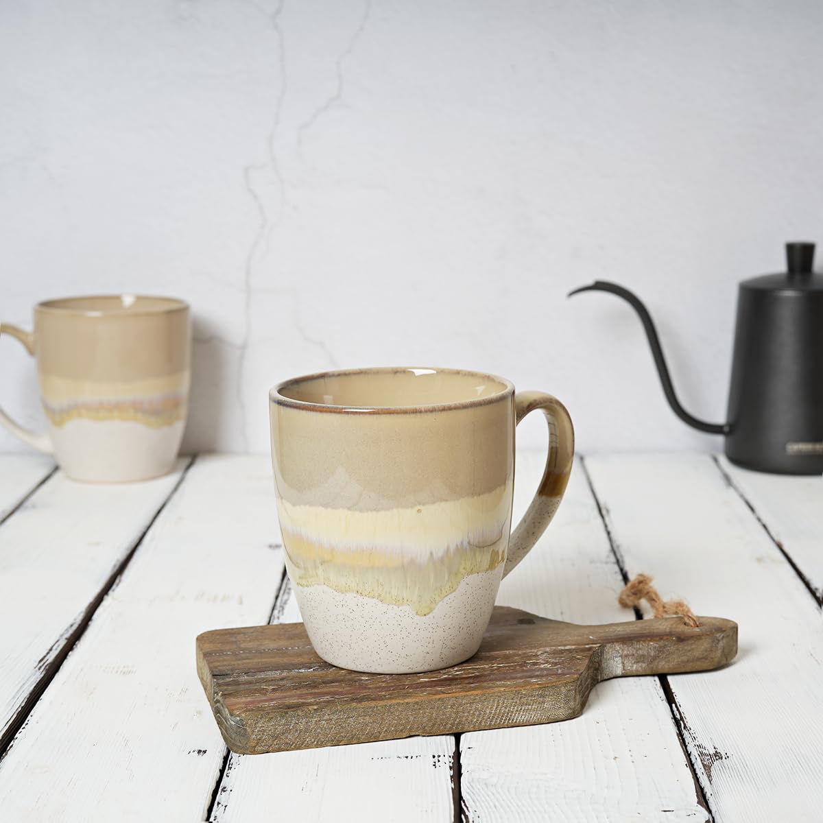 Bosmarlin 17 Oz Ceramic Coffee Mug Set of 4 - Large Handle, Microwave & Dishwasher Safe, Unique Reactive Glaze - Perfect for Home, Office, or Gift Giving