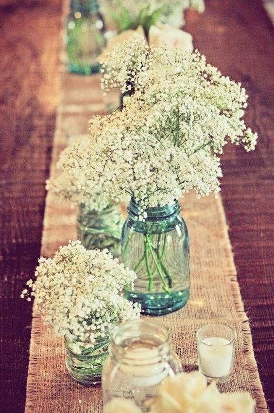 Fresh Baby's Breath Flowers in Rustic Mason Jars - Perfect for Weddings, Baby Showers & Home Decor