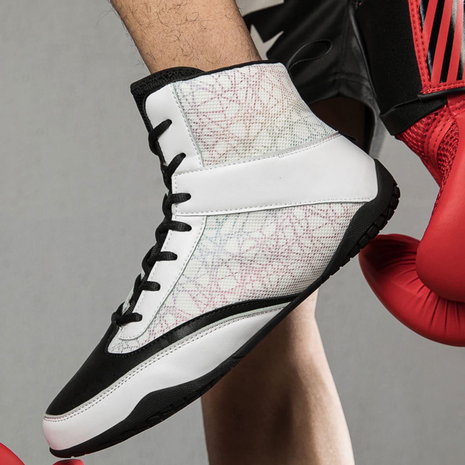 EMDPBD Men's Boxing Shoes for Sparring, Combat Training, Wrestling & Gym Workouts - Lightweight & Durable White Boxing Footwear (Size 6.5) - Perfect for Boxing Rings, MMA Training & Weightlifting