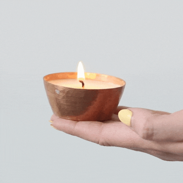 Ayurvedic Copper Candle with Sandalwood & Amber Scent - Handmade Aromatherapy Candle for Meditation, Yoga, and Relaxation at Home