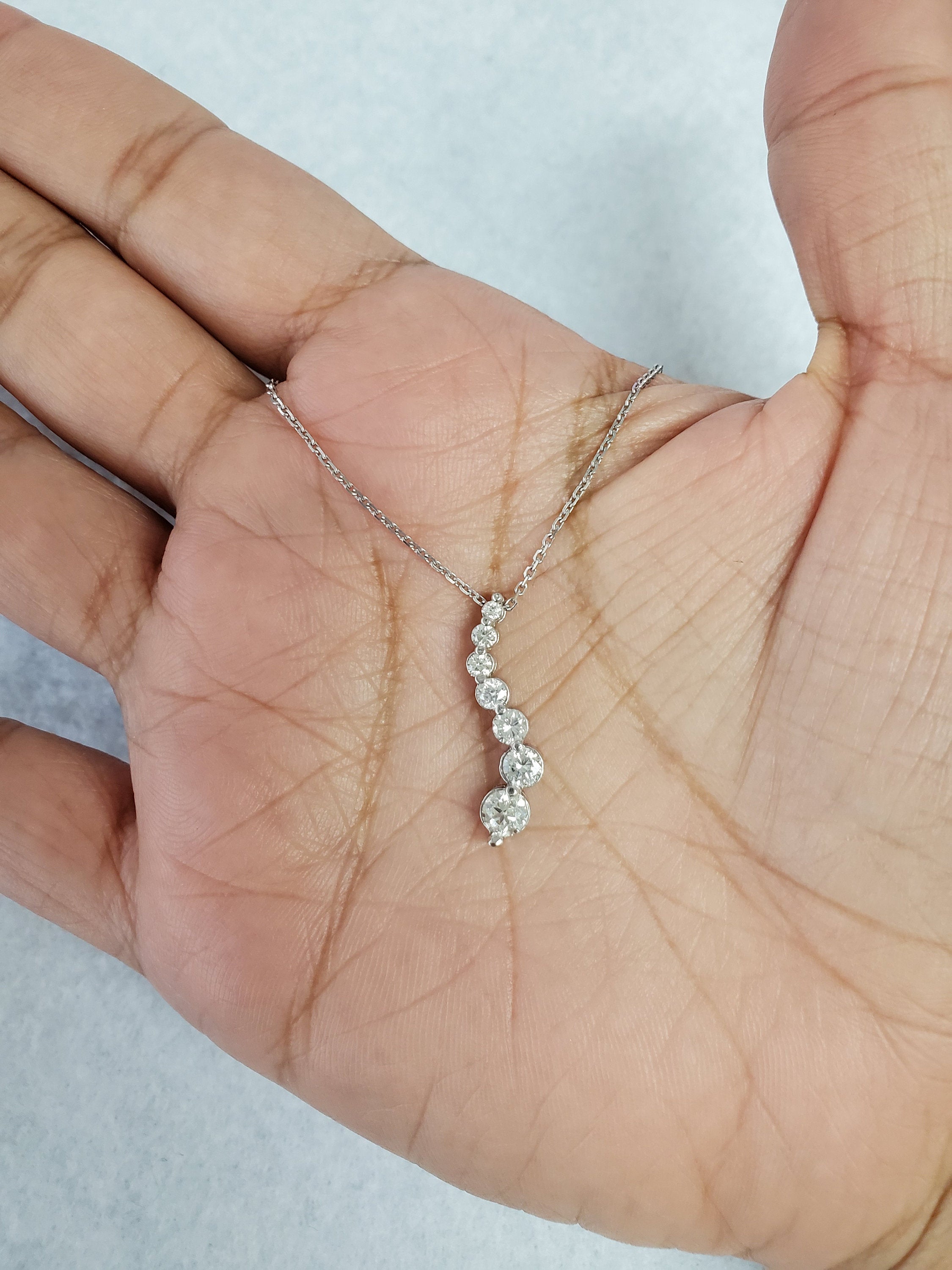 Diamond Journey Necklace .83cttw 14k White Gold or Yellow Gold - Elegant Anniversary Gift for Her, Perfect for Weddings & Special Occasions