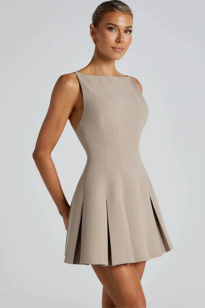Sexy Backless High Waist A-Line Mini Dress for Women - Spaghetti Strap Sleeveless Pleated Party Dress - Perfect for Club Nights, Cocktail Parties & Date Nights