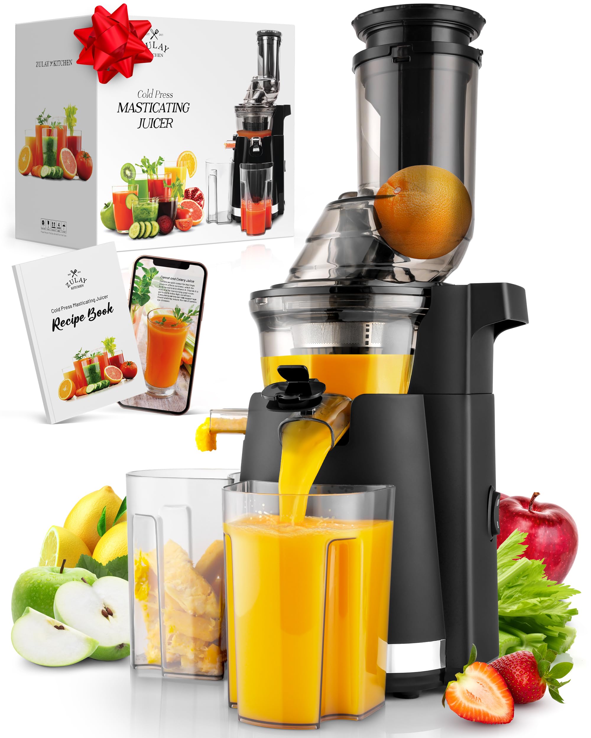 Zulay Premium Cold Press Juicer - High Yield Slow Masticating Juicer with Quiet Motor & Reverse Function - Wide Feed Chute for Fruits & Vegetables - Perfect for Healthy Juicing, Detox Drinks & Homemade Baby Food