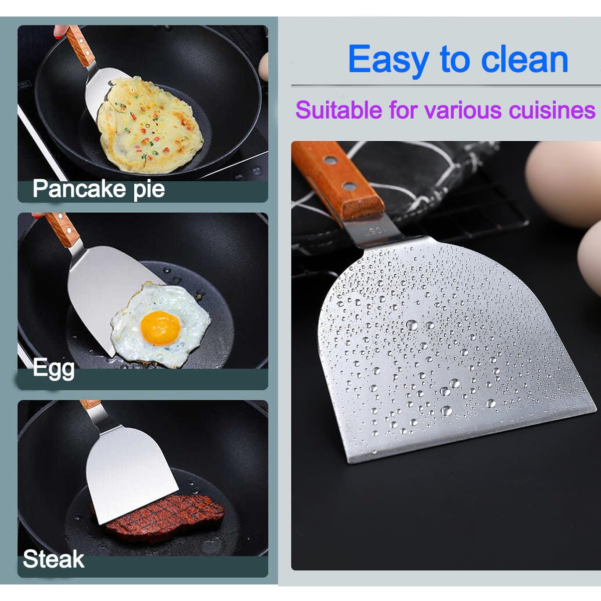 Stainless Steel Spatula Set - 3-Piece Metal Spatulas with Wooden Handle for Cooking, BBQ, Grilling & Cast Iron Skillets - Perfect for Flipping Pancakes, Burgers, Fish & More | Durable Kitchen Utensils for Home & Professional Use