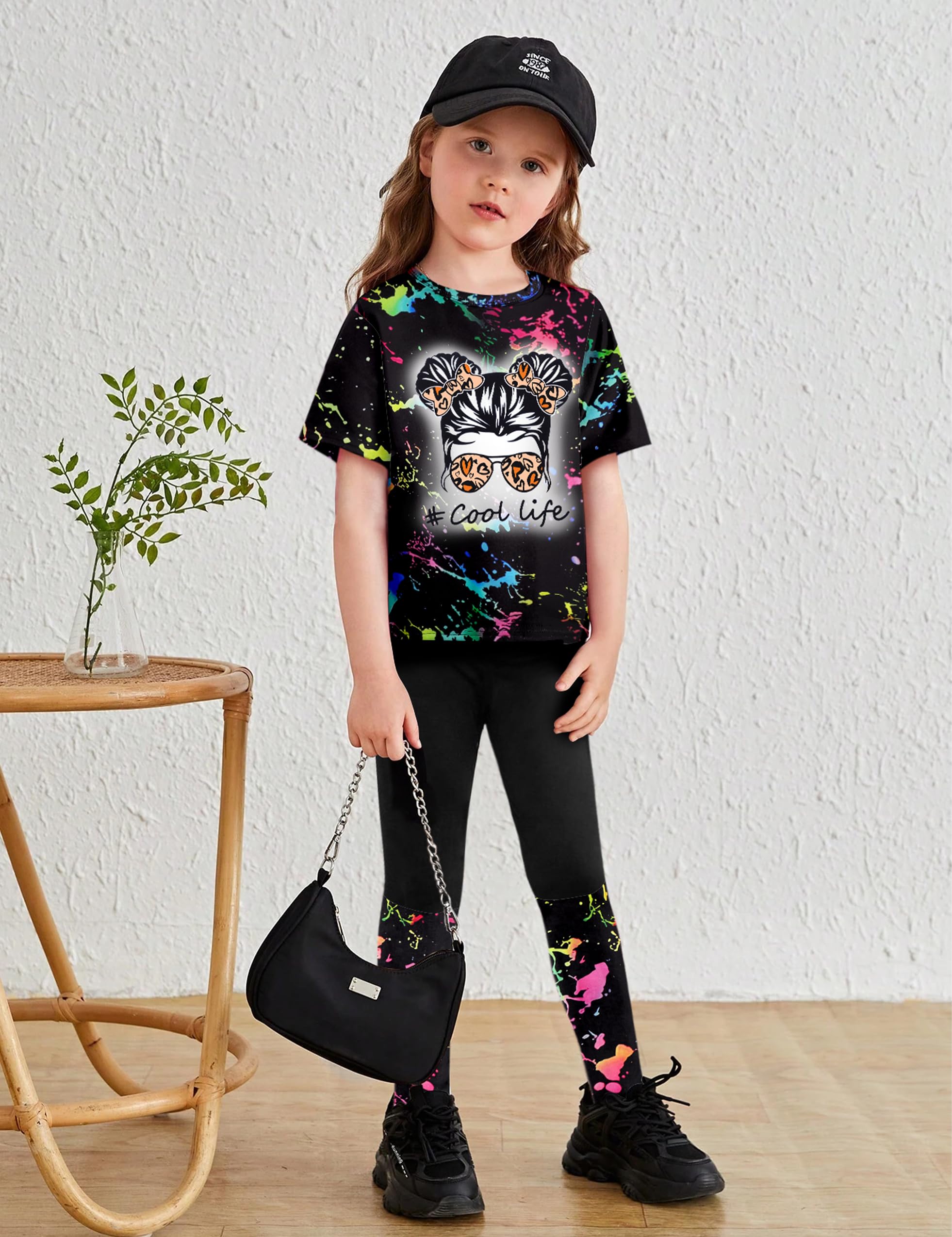 **DONWEN Girls Tie-Dye 2-Piece Sweatsuit Set - Short Sleeve Graphic Top & Long Pants - Cute Summer Outfits for Girls - Perfect for Playdates, School, and Casual Wear**