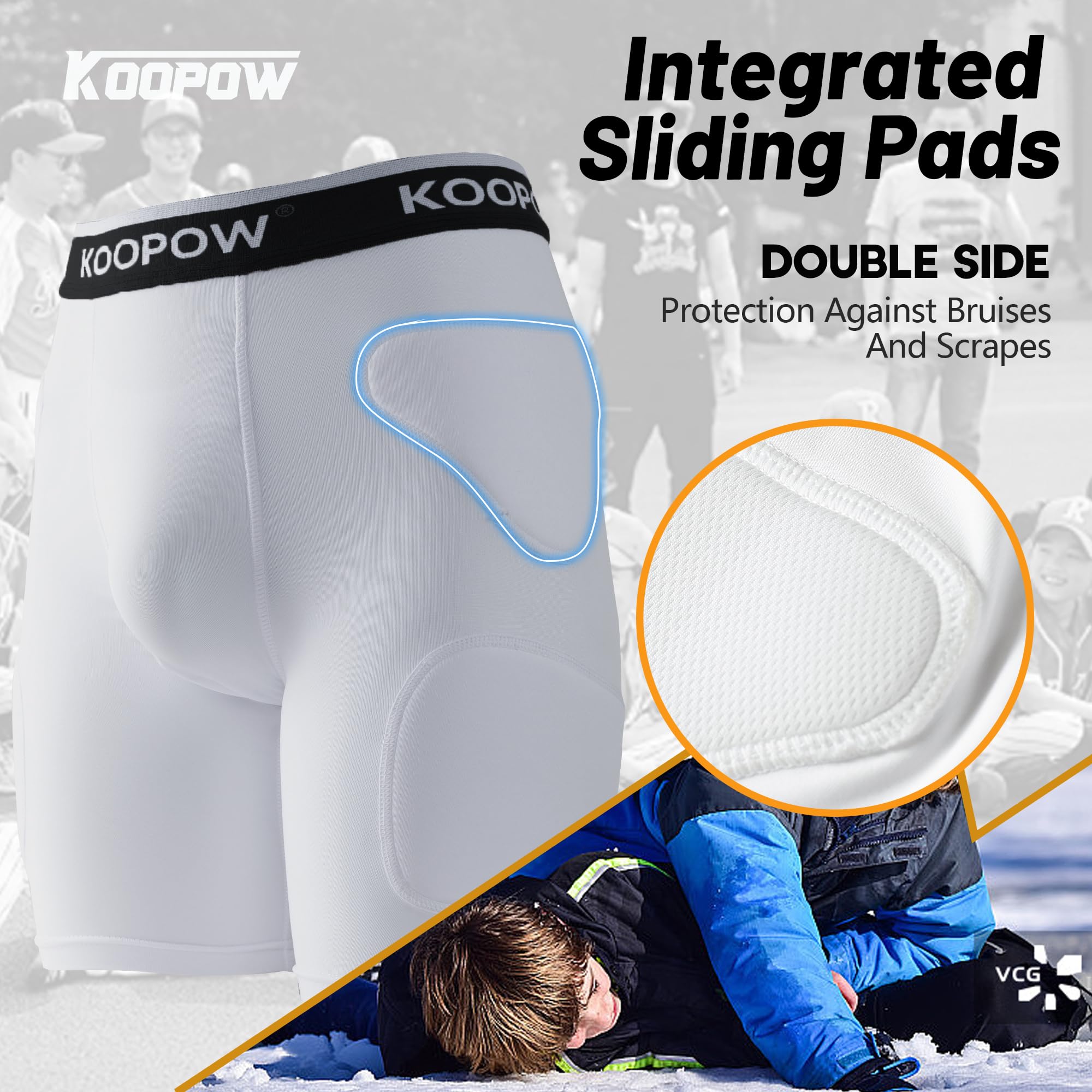 KOOPOW Youth Boys Padded Sliding Shorts with Soft Protective Athletic Cup - Baseball Football Lacrosse Protective Gear for Kids - Perfect for Training, Games & Sports Safety