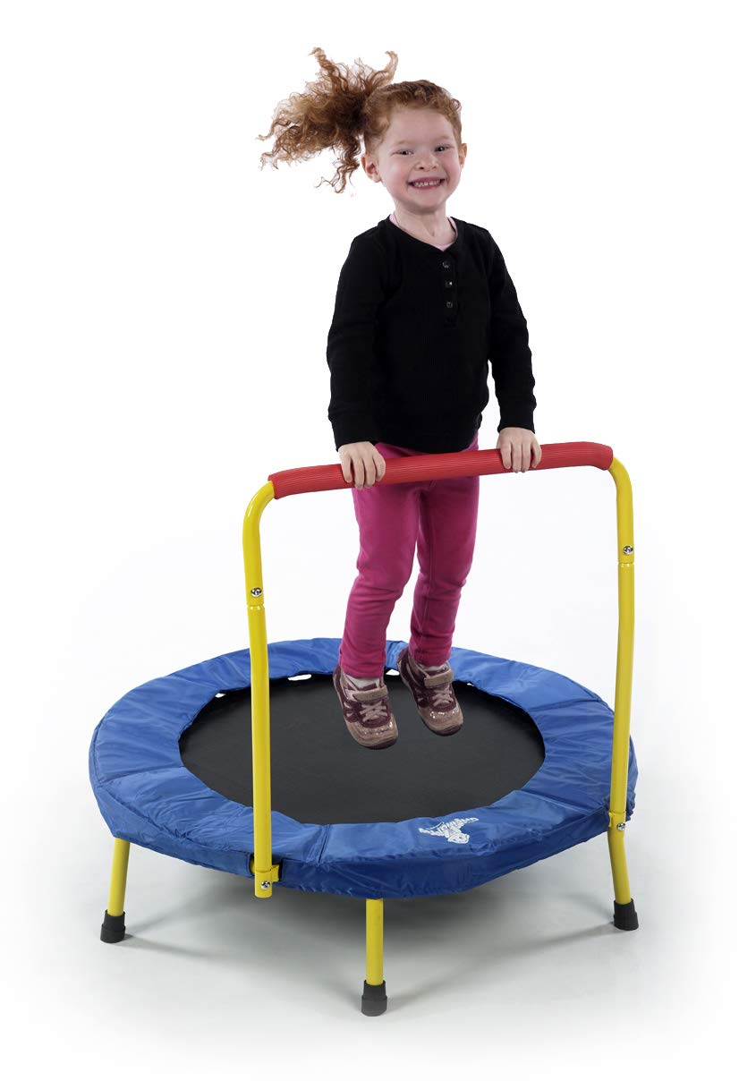 The Original Toy Company Fold & Go Trampoline - Portable Kids Trampoline with Safety Net, Indoor/Outdoor Play for Toddlers & Children - Perfect for Backyard, Playroom & Birthday Parties