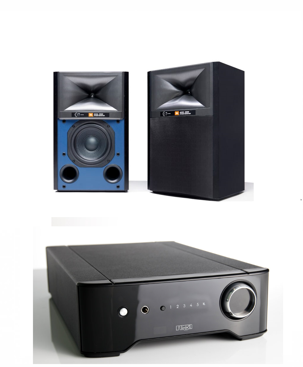 JBL 4309 6.5 Inch 2-Way Bookshelf Speakers (Pair) with Rega Brio Integrated Amplifier - Premium Home Audio System for Music Listening & Home Theater Setup