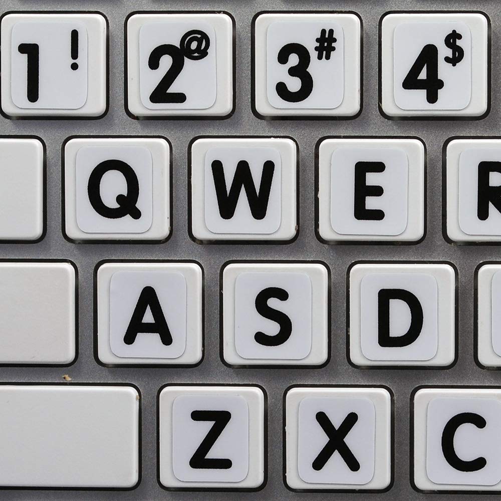 4-Keyboard New Apple English Large Lettering Upper Keys Keyboard Stickers - White Background Compatible with Apple MacBook, iMac, Mac Pro - Perfect for Typing, Coding & Office Work