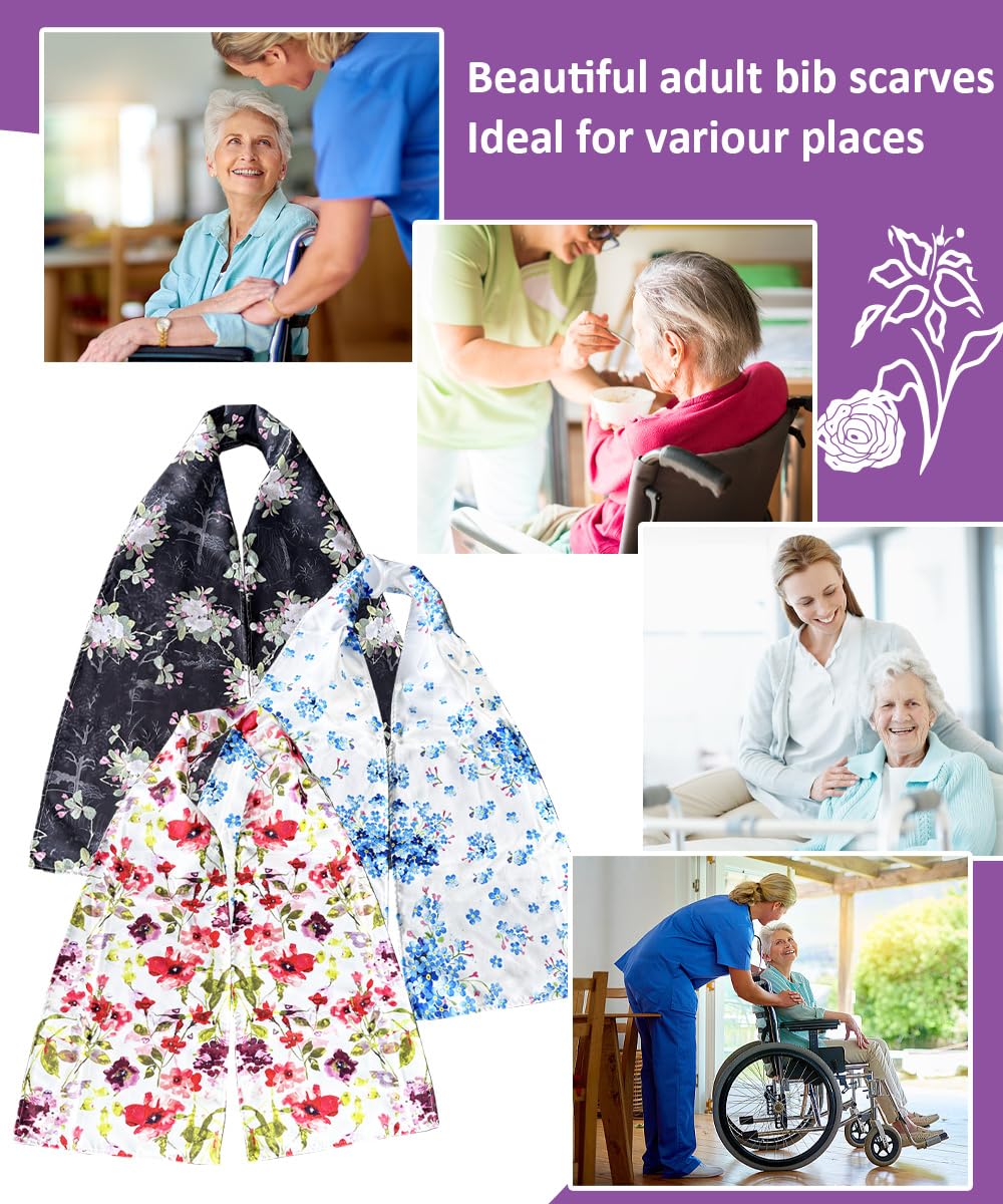 3 Pack Washable Adult Bibs for Elderly Women & Men - Reusable Clothing Protector with Snaps, Black - Perfect for Dining, Nursing Homes & Mealtime Assistance
