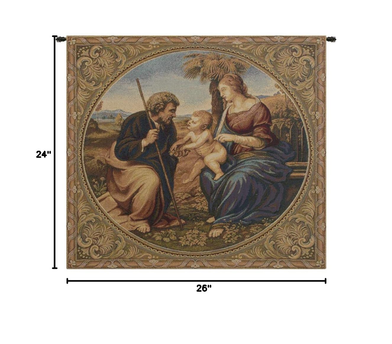 Charlotte Home Furnishings Sacred Family Italian Tapestry Wall Hanging 24x26 Inch - Viscose Cotton Polyester Blend Religious Wall Art - Perfect for Living Room, Bedroom & Church Decor - Raphael Inspired Home Decor
