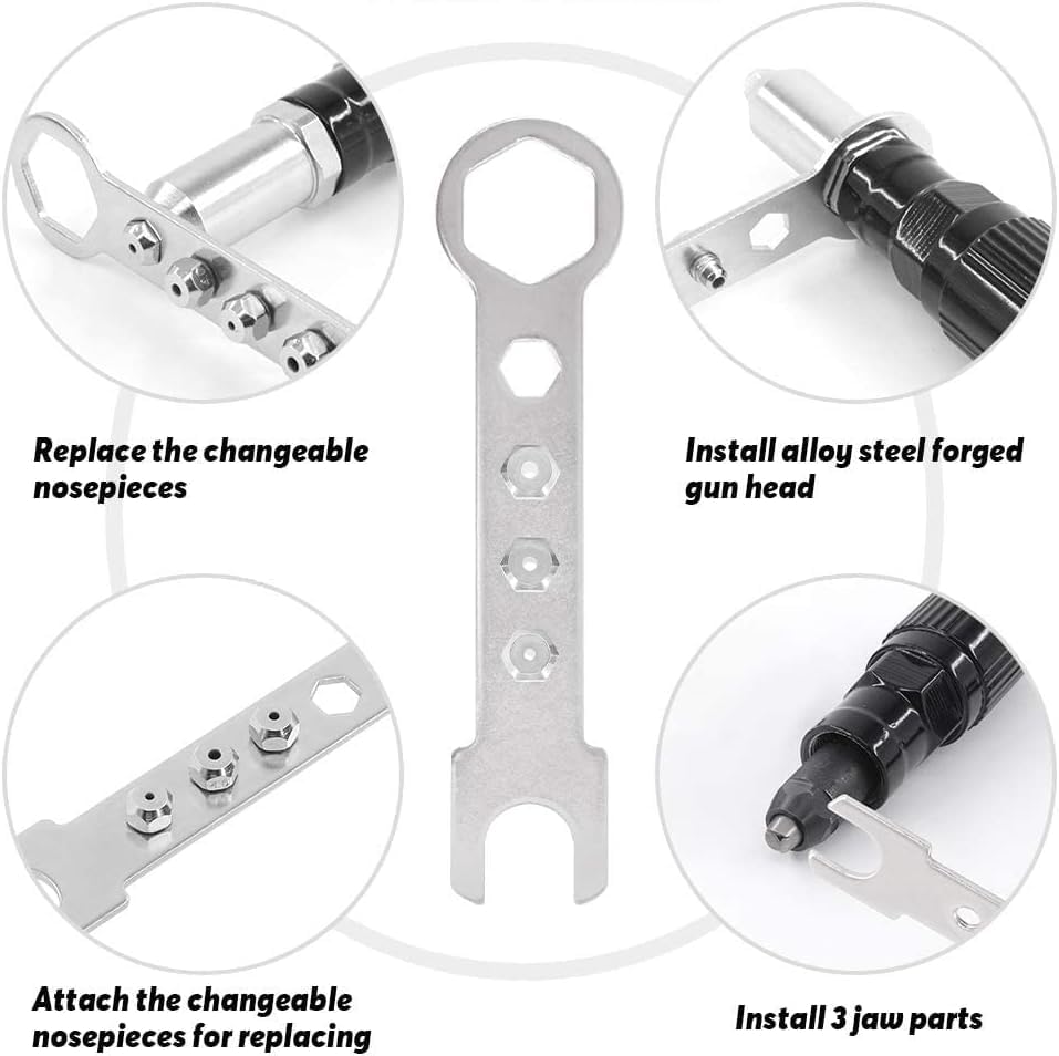 Professional Cordless Rivet Gun Kit with 4 Threaded Head Sizes (2.4/3.2/4.0/4.8mm) - Electric Drill Attachment for Metalworking, DIY Projects & Automotive Repairs