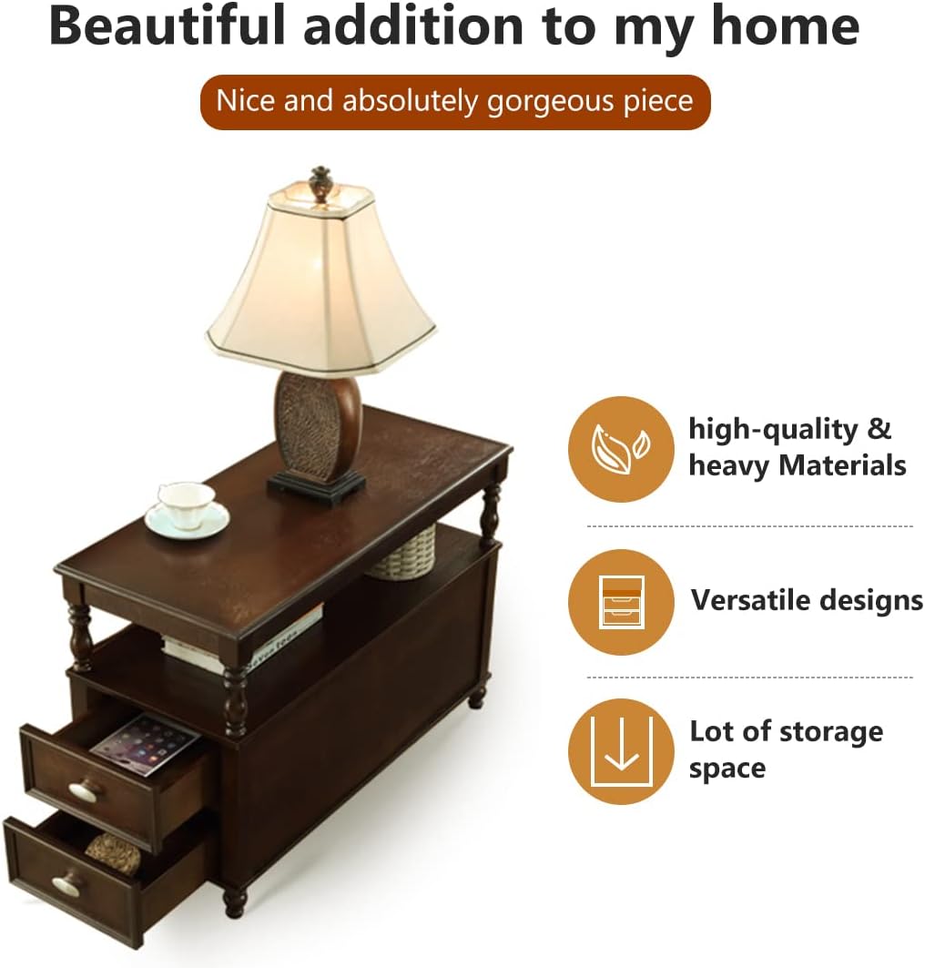 23.6 Inch Solid Wood End Table with Double Drawers - Modern Nightstand & Bedside Table for Bedroom, Living Room, Office - Perfect for Storage & Home Decor