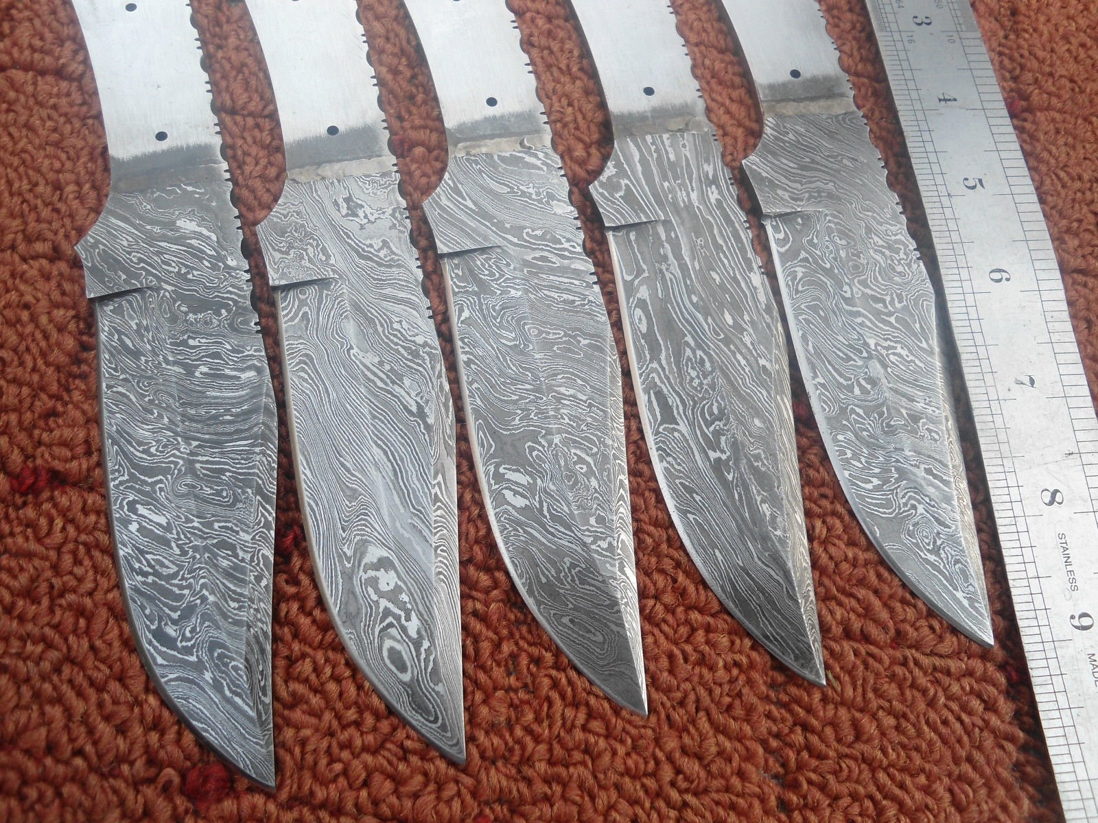 5-Piece Damascus Steel Full Tang Knife Blanks - Hand Forged Blades for Knife Making - Perfect for DIY, Bushcraft, and Survival Knives