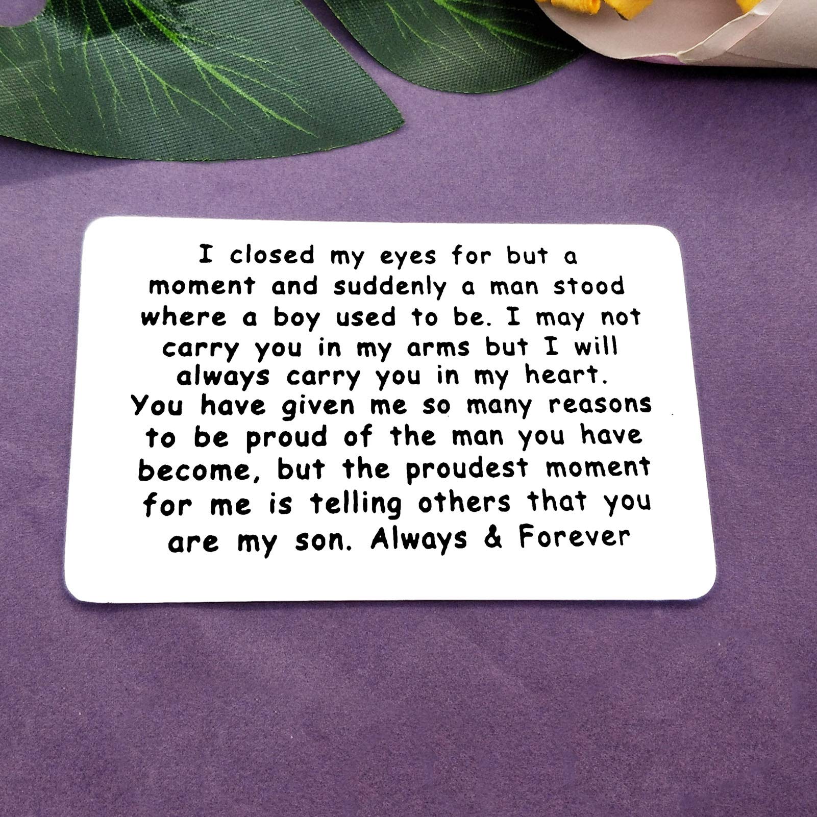 Vadaka Metal Wallet Insert Card - Inspirational Gift for Son from Mom - Perfect for Birthday, Graduation, Wedding & Encouragement - Engraved Keepsake for Daily Motivation & Special Occasions