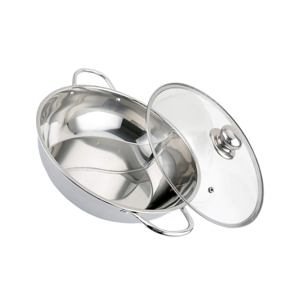 Hemoton 32cm Stainless Steel Hot Pot with Divider - Multi-Functional Induction Cooker Pot for Shabu Shabu, Soup & Stew | Perfect for Home Cooking, Family Gatherings & Asian Cuisine
