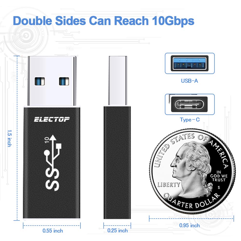 ELECTOP USB 3.1 Gen 2 Male to Type-C Female Adapter - 10Gbps High-Speed Data Transfer & Charging - USB A to USB C Converter for PC, Laptop, Charger, Power Bank - Perfect for Quest Link VR, External Hard Drives & Fast Charging Devices