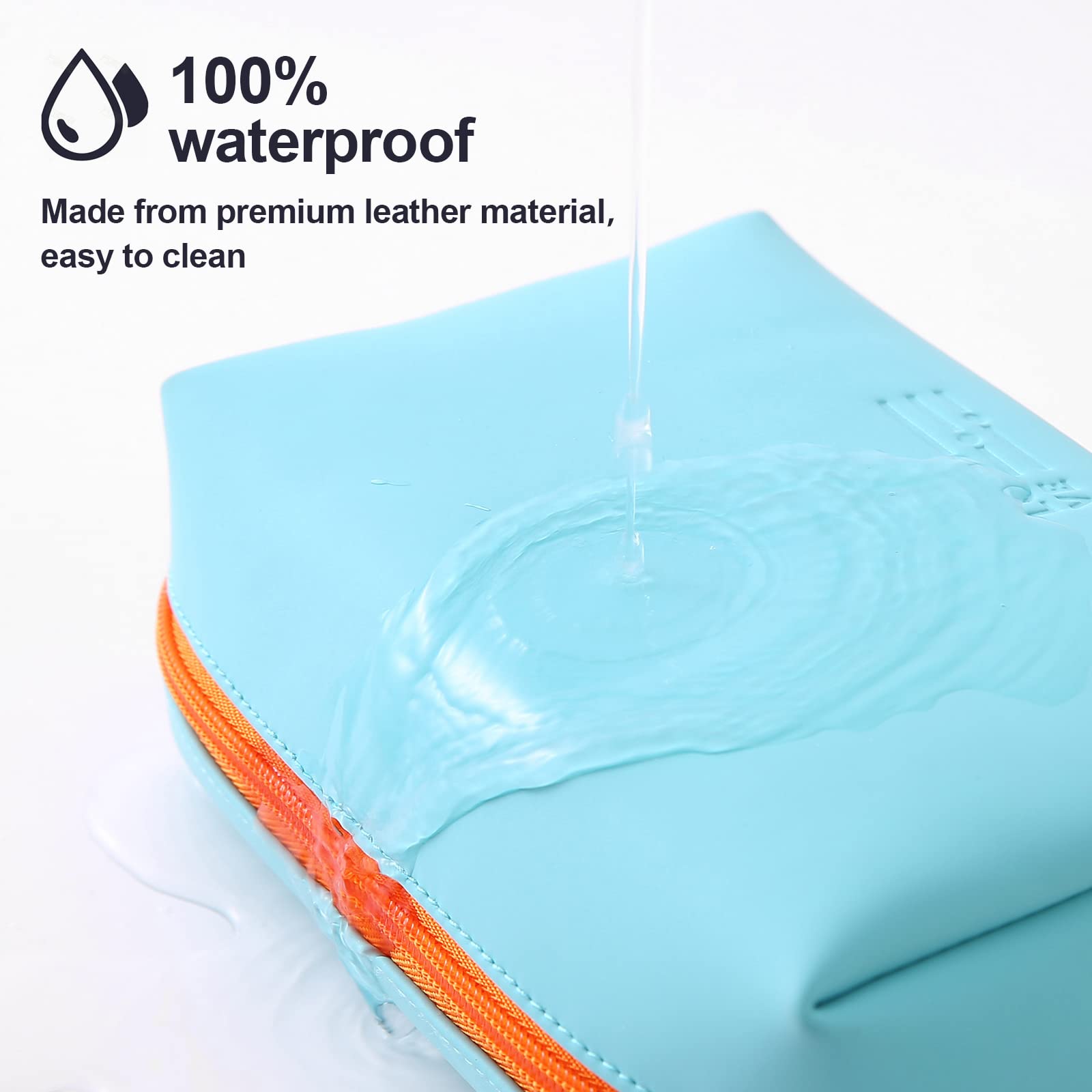 Stylish Small Makeup Bag for Women - Portable Travel Cosmetic Organizer with Zipper, Waterproof PU Leather Toiletry Pouch (Light Blue) - Perfect for Travel, Gym & Daily Essentials Storage