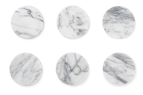 Fox Run White Marble Coasters Set of 6 - Elegant Drink Coasters for Coffee Tables, Bars, and Home Decor Protection