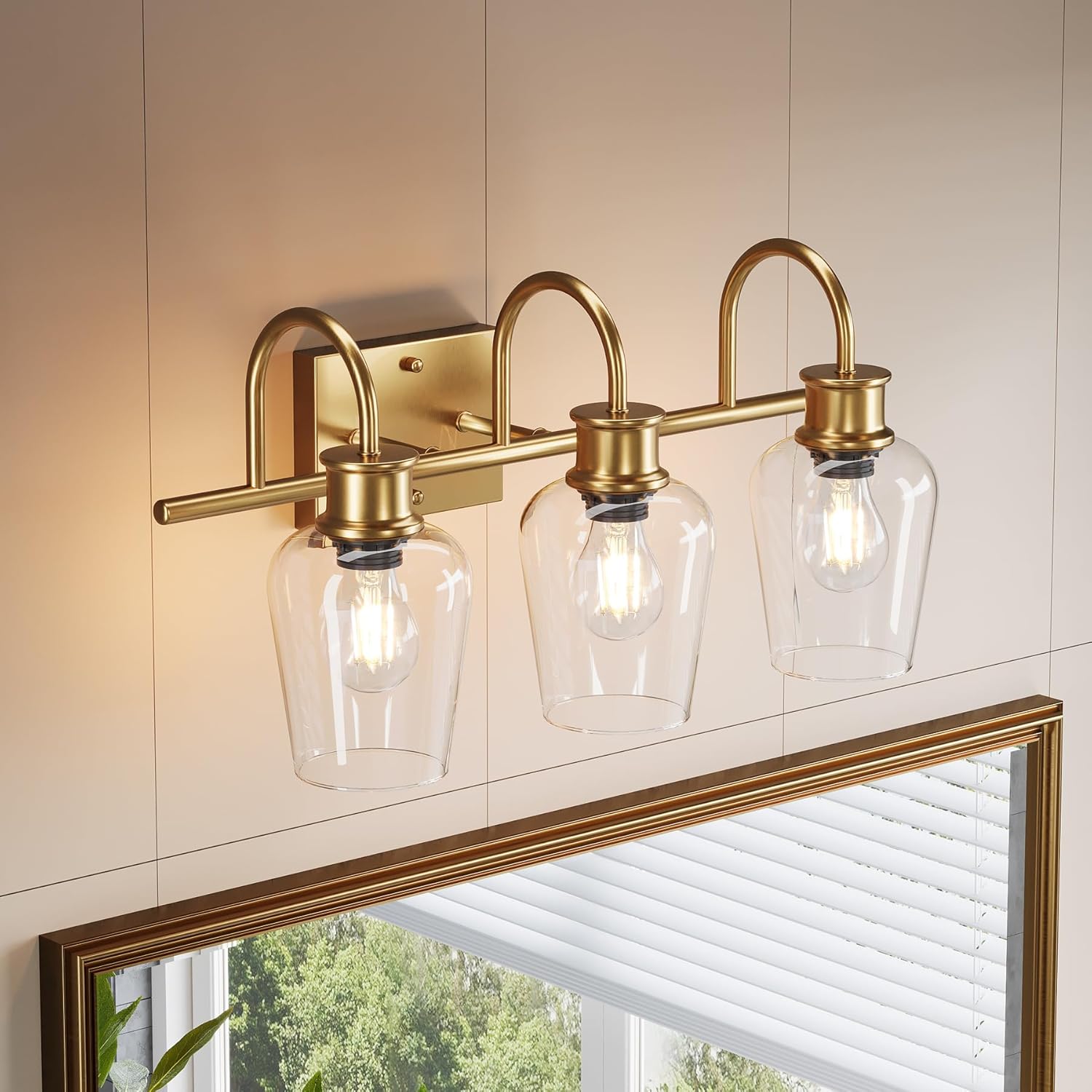 3-Light Vanity Light Fixture with Clear Glass Shade - Modern Bathroom Lighting for Mirror, Makeup Area & Dressing Room