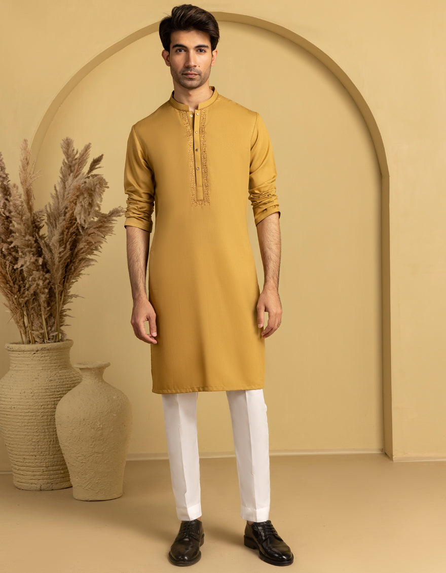 Elegant Blended Brown Kurta by J. Junaid Jamshed - Premium Cotton Ethnic Wear for Men - Perfect for Festivals, Weddings & Casual Outings