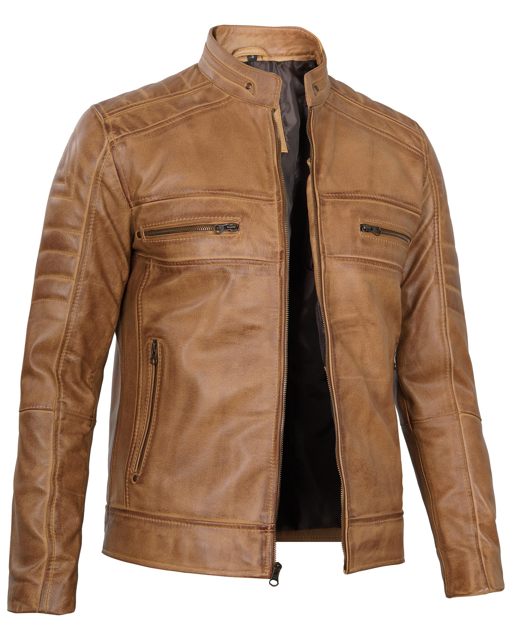 Decrum Men's Real Lambskin Leather Jacket - Stylish Cafe Racer Motorcycle Jacket for Men | Perfect for Riding, Casual Wear & Fashion Outfits