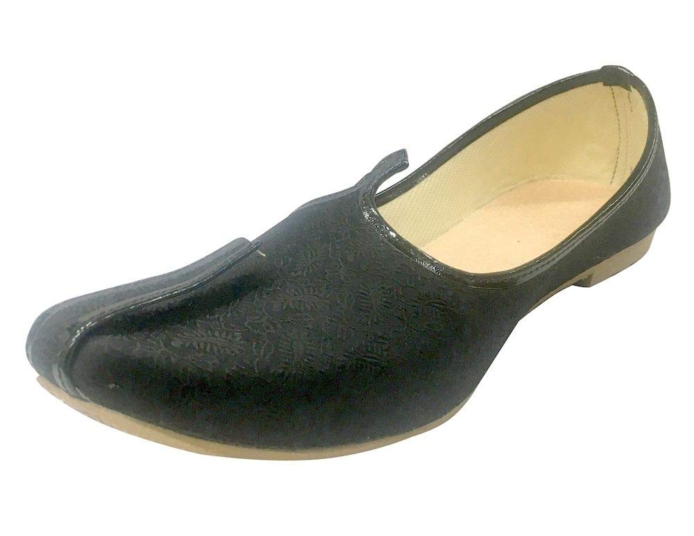 Men's Black Traditional Jutti Pakistani Shoes - Handmade Ethnic Footwear for Sherwani & Wedding Attire - Comfortable Slip-On Design for Cultural Events & Festivals
