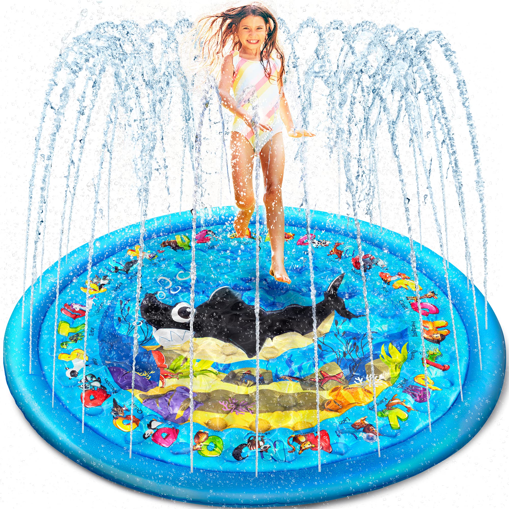 Shark Splash Pad for Kids - Outdoor Water Play Mat & Summer Sprinkler Toy for Toddlers - Backyard Water Activities, Pool Party & Outdoor Fun for Children
