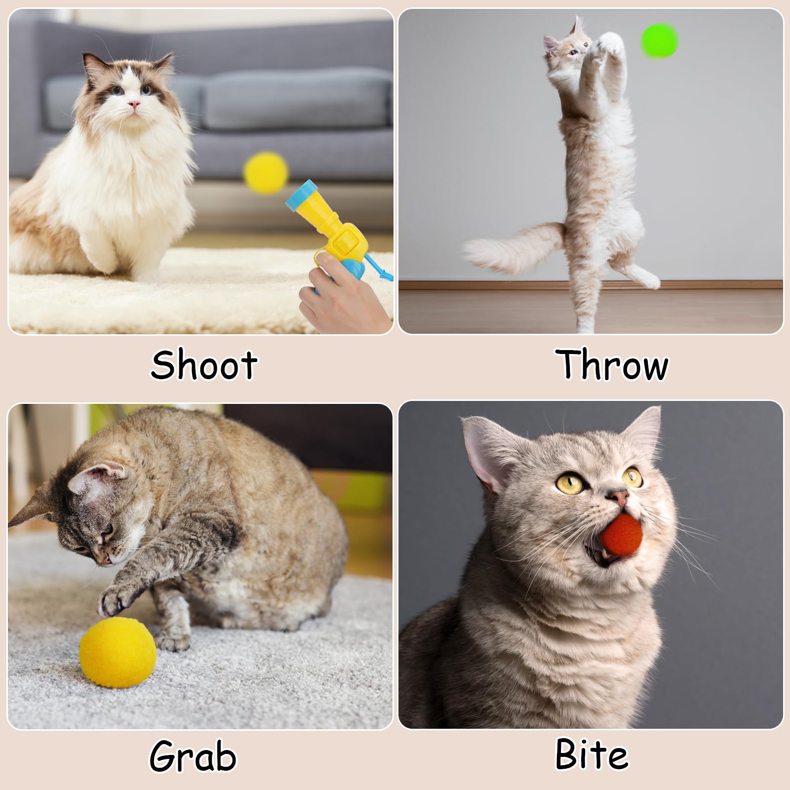 Interactive Cat Toy Ball Launcher Gun with 30 Plush Balls - Automatic Fetch Toy for Indoor Cats, Exercise & Bonding Play - Fun Kitty Toys for Bored Adult Cats (Perfect for Small Spaces & Playtime)
