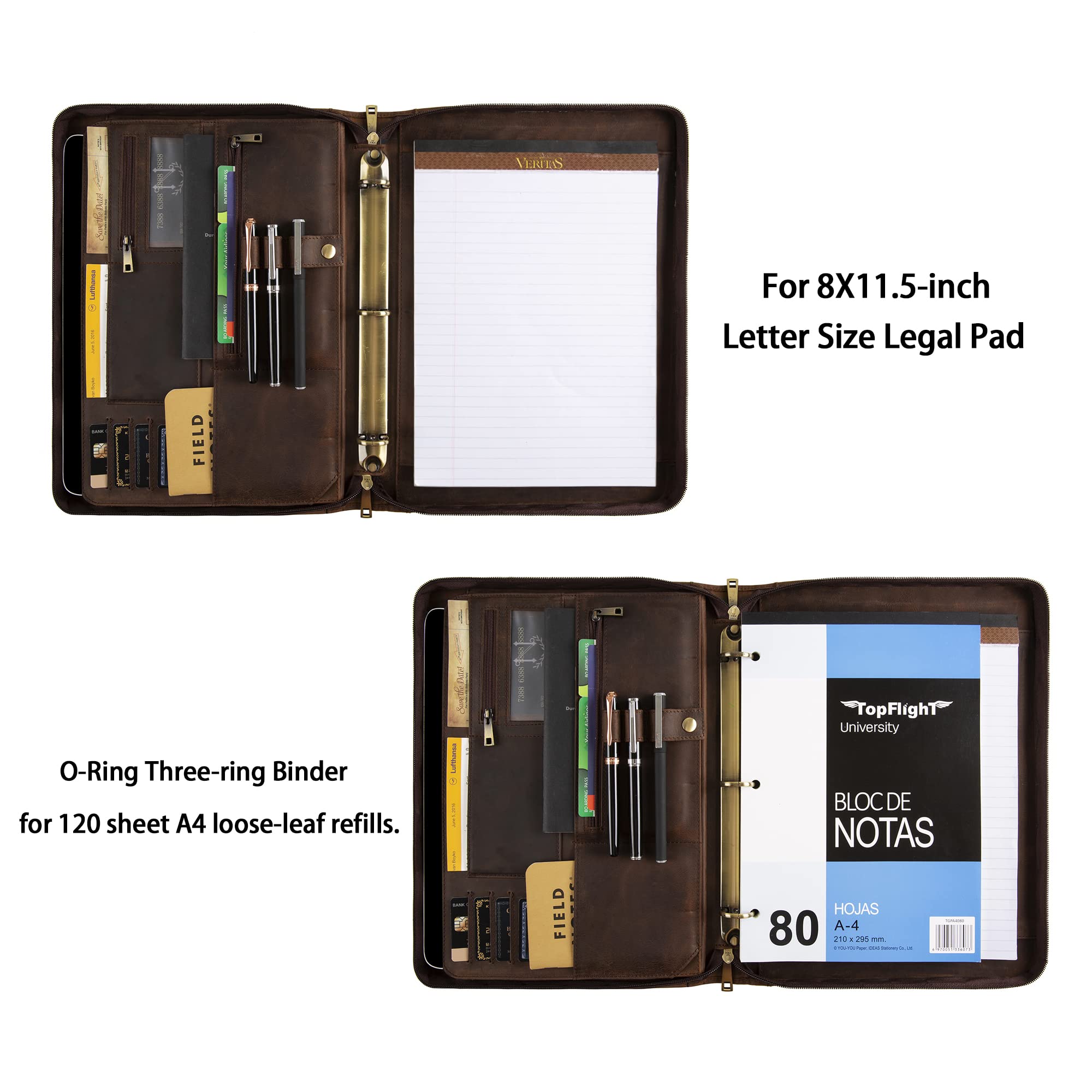 Custom Engraved Leather Portfolio for Men & Women - Personalized 3 Ring Binder Business Padfolio (Dark Khaki) - Perfect for Corporate Gifts, Client Presentations & Professional Meetings