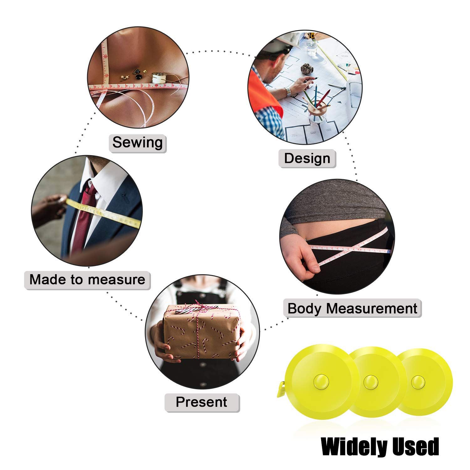 DiCUNO 60-Inch Soft Retractable Measuring Tape (3-Pack) - 1.5 Meter Flexible Sewing Tailor Tape for Body Measurements, Dieting & Craft Projects | Perfect for Weight Loss Tracking, Dressmaking & DIY Sewing