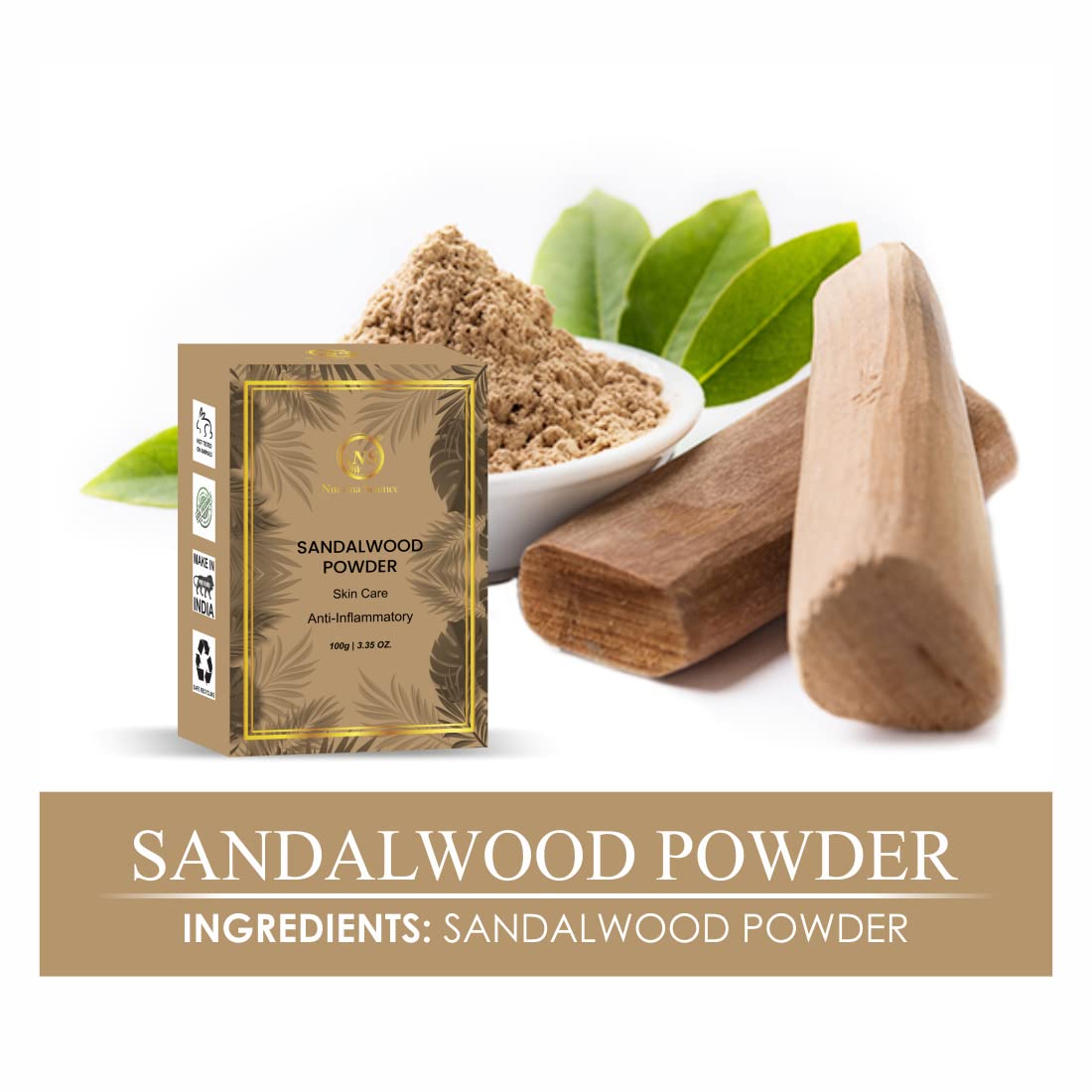 Nuerma Science Sandalwood Powder 100g - Natural Skin Care for Soft Smooth Skin, Reduces Acne, Pimples, Wrinkles & De-Tan - Perfect for DIY Face Masks, Spa Treatments & Ayurvedic Beauty Rituals