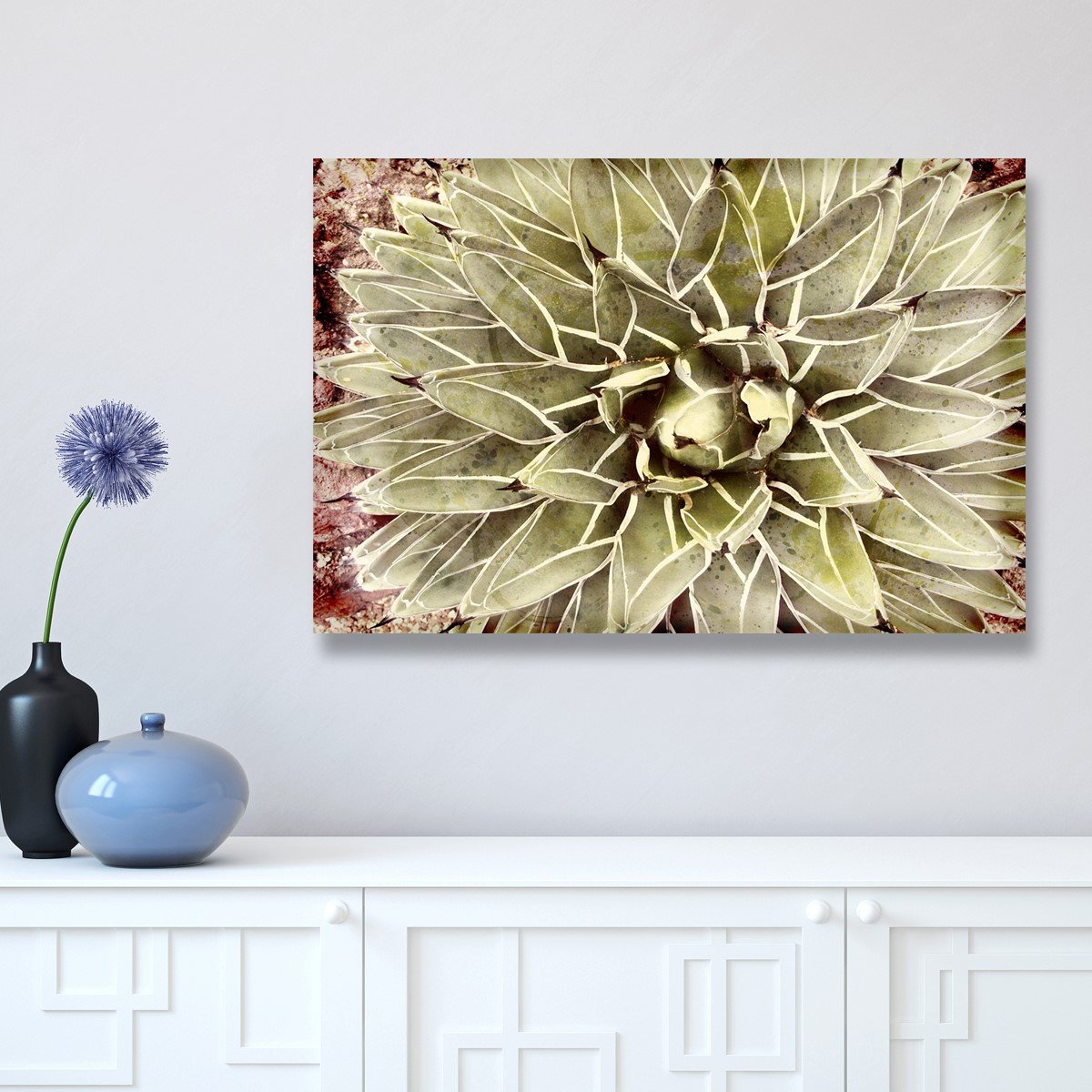 Oliver Gal Floral Wall Art Canvas Print 'Cactus Flower' - 45x30 Inches Green & White Botanical Home Decor - Perfect for Living Room, Bedroom or Office Wall Decor