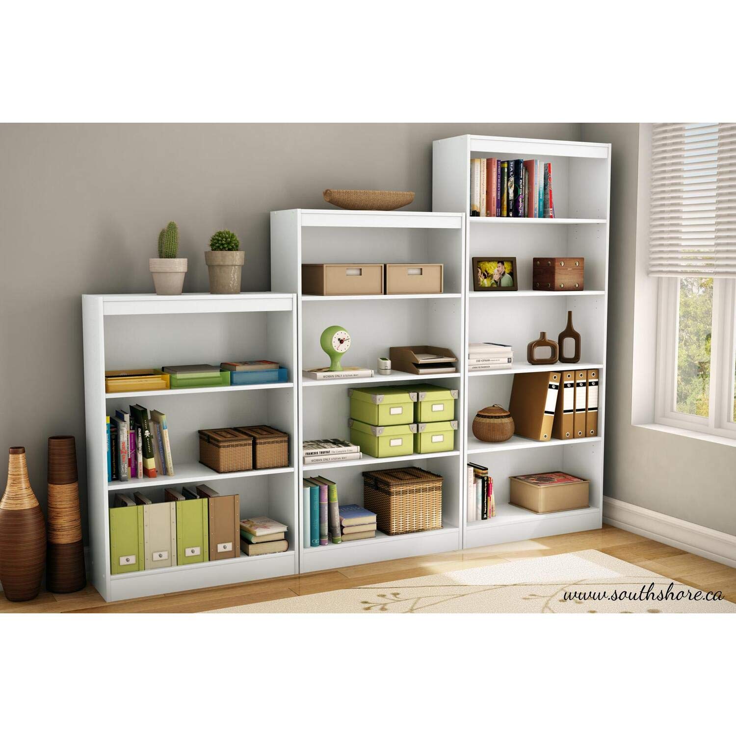 South Shore Axess 4-Shelf Bookcase in Pure Black - Modern Storage Solution for Home Office, Living Room & Bedroom Organization