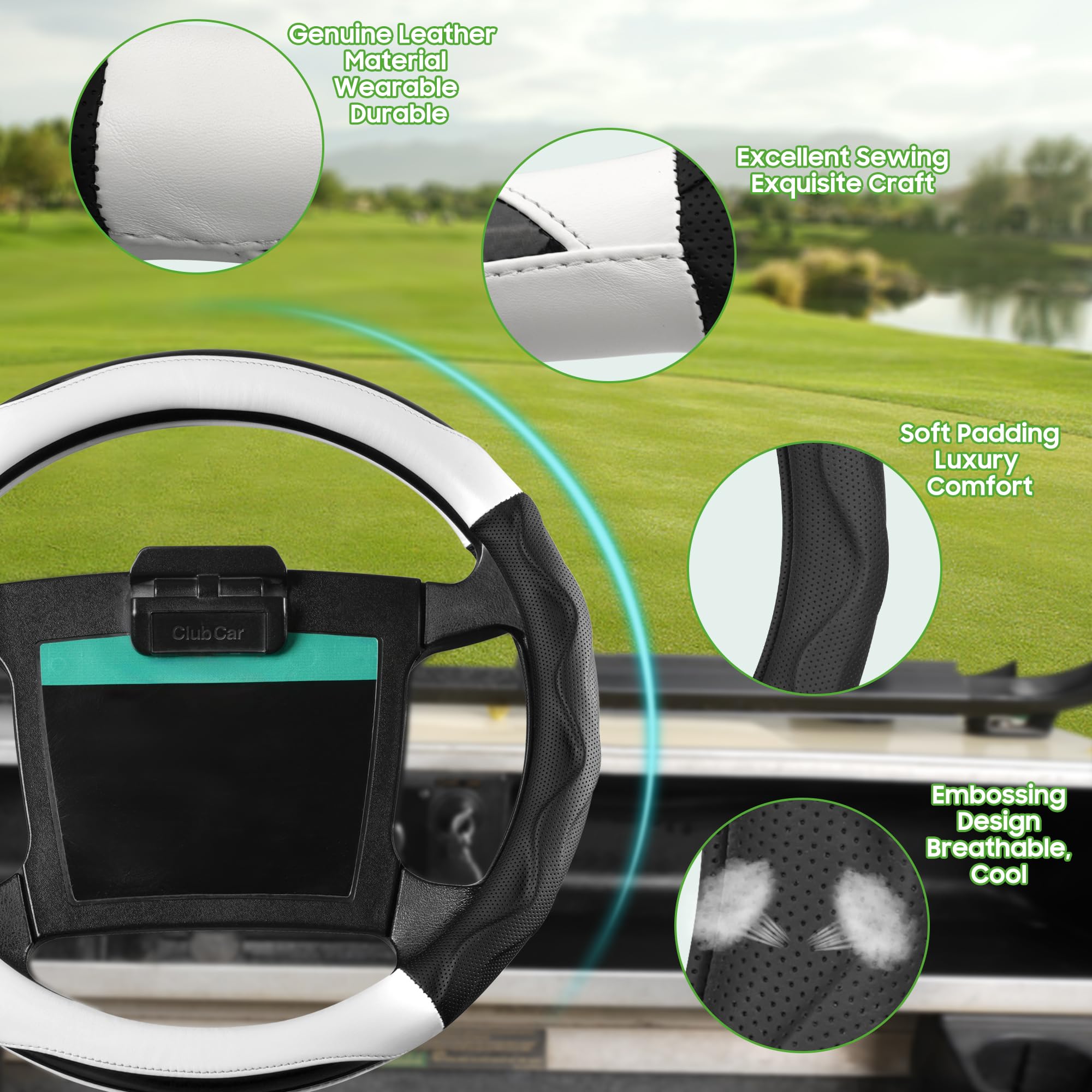 Upgraded 14 Inch Golf Cart Steering Wheel Cover - Anti-Slip Microfiber with PU Leather - Fits Yamaha, Club Car DS & Precedent - Perfect for Golf Carts, Utility Vehicles & Outdoor Adventures