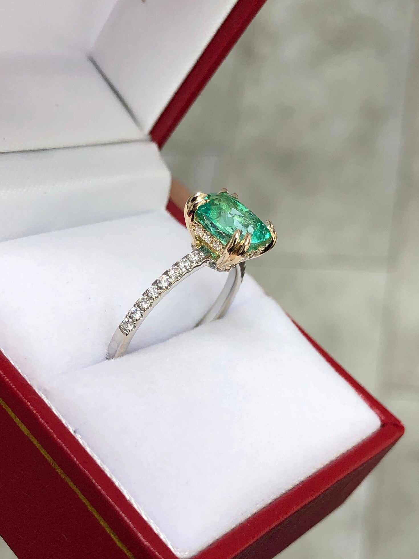 2.30tcw Cushion Cut Natural Emerald & Diamond Accent 14K Gold Engagement Ring for Women – Perfect for Proposals, Anniversaries & Bridal Jewelry