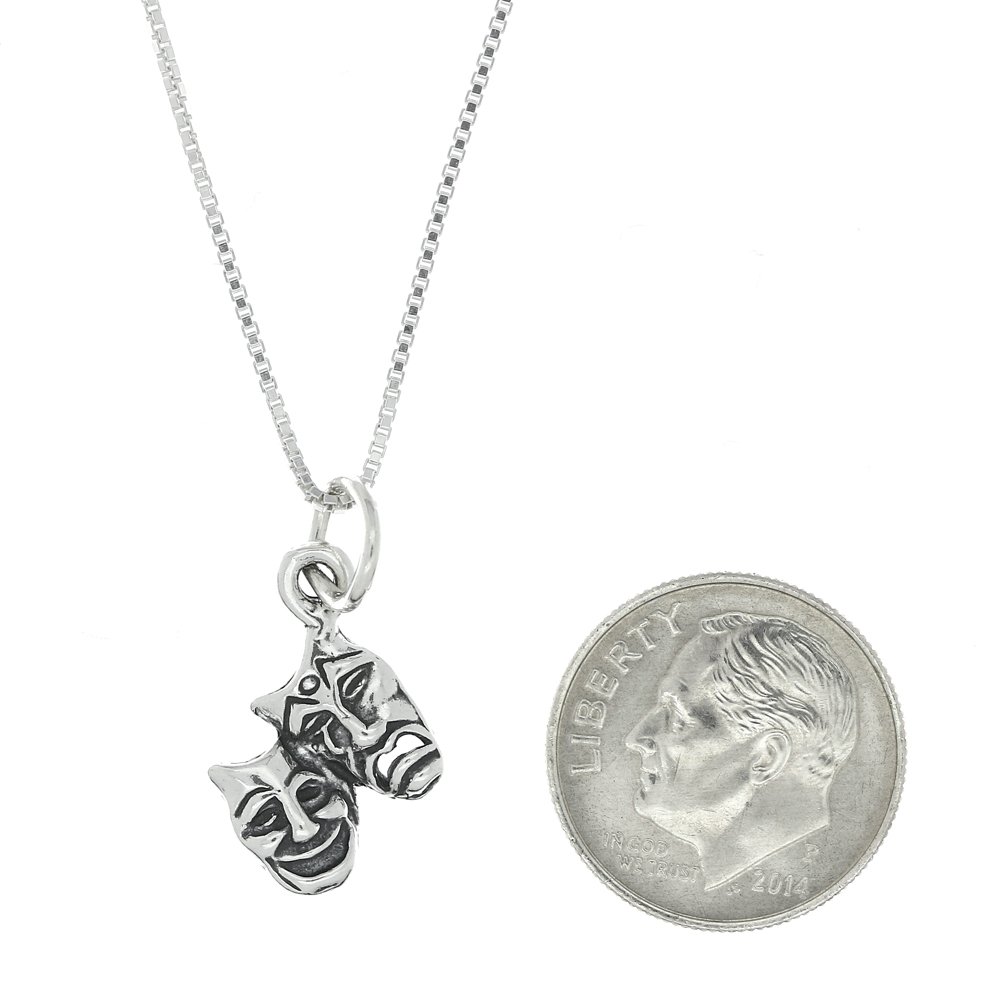 Sterling Silver Oxidized Drama Comedy Tragedy Mask Pendant Necklace - Perfect for Theater Lovers, Costume Parties & Unique Gifts