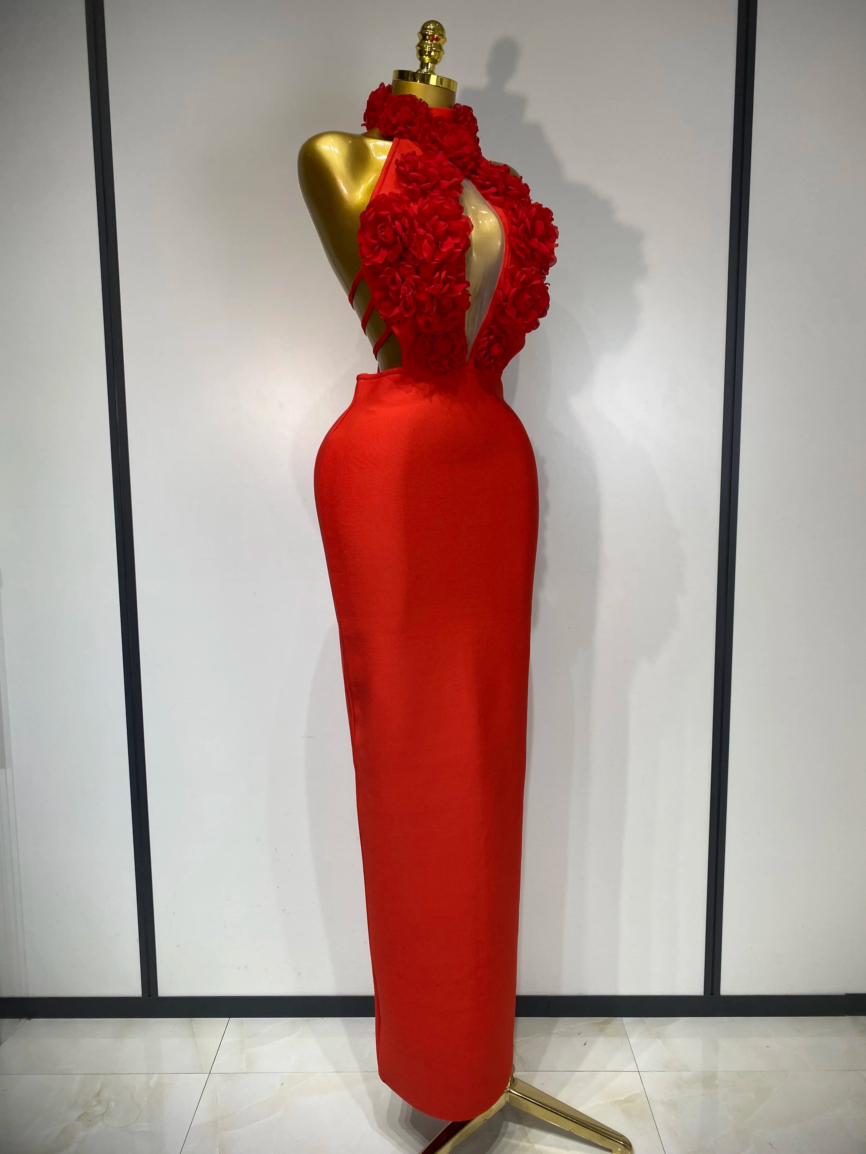 2025 Sexy Women's Halter Hollow Out Floral Bodycon Bandage Dress - Red Backless Elegant Party Dress for Birthday, Wedding & Special Occasions | Perfect for Night Out, Club & Evening Events