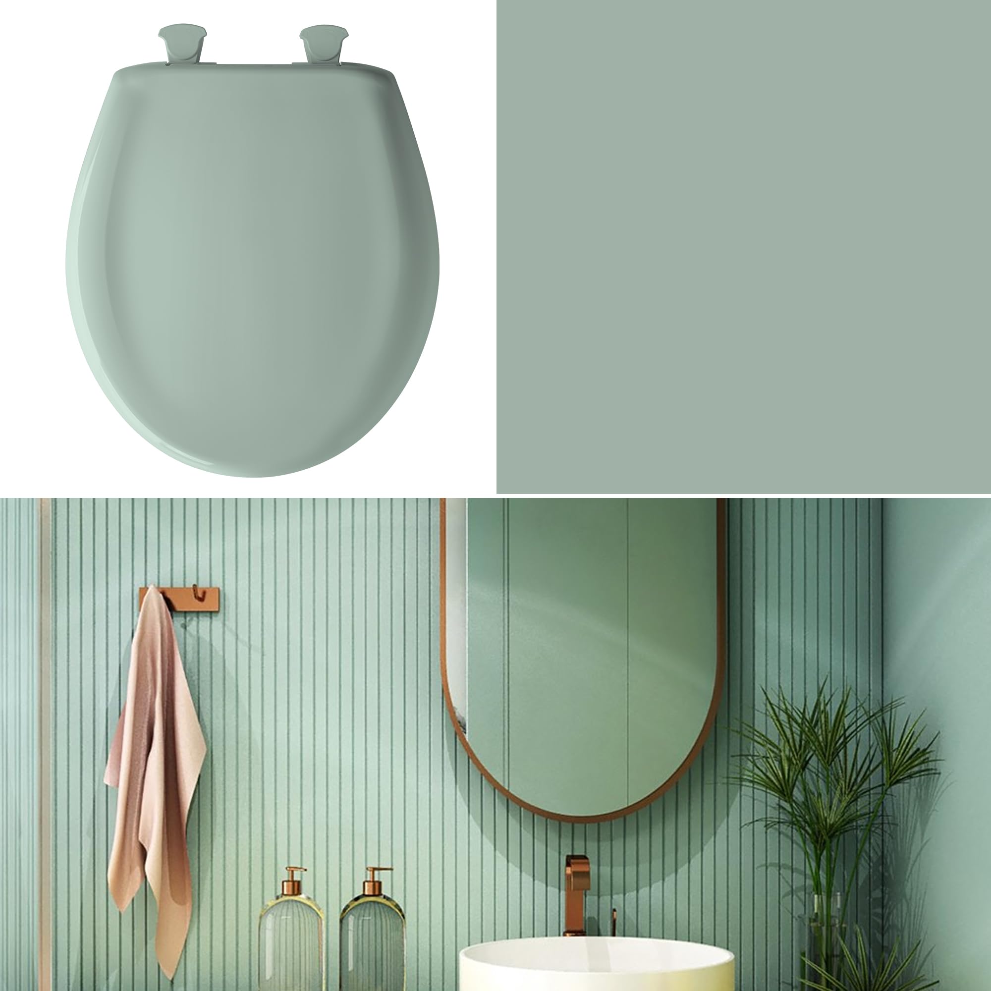 Bemis Classic Colors Slow Close Toilet Seat - Elongated Seafoam Green | Easy Clean Hinges & Durable Plastic | Quiet Closing Bathroom Upgrade for Home & Commercial Use